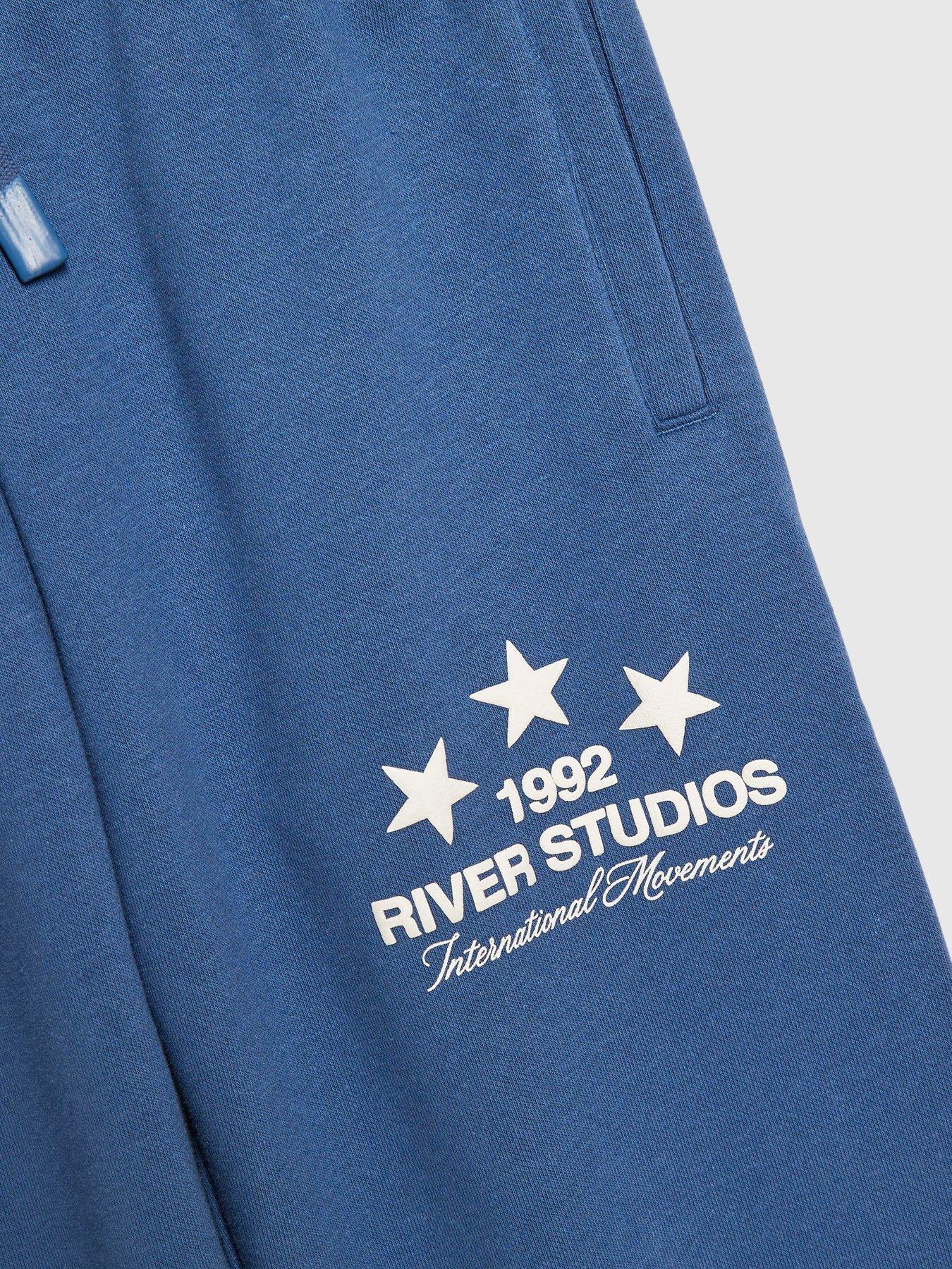 Image 4 of 5 of River Island Boys River Studios Logo Cotton Sweatshirt Set - Blue