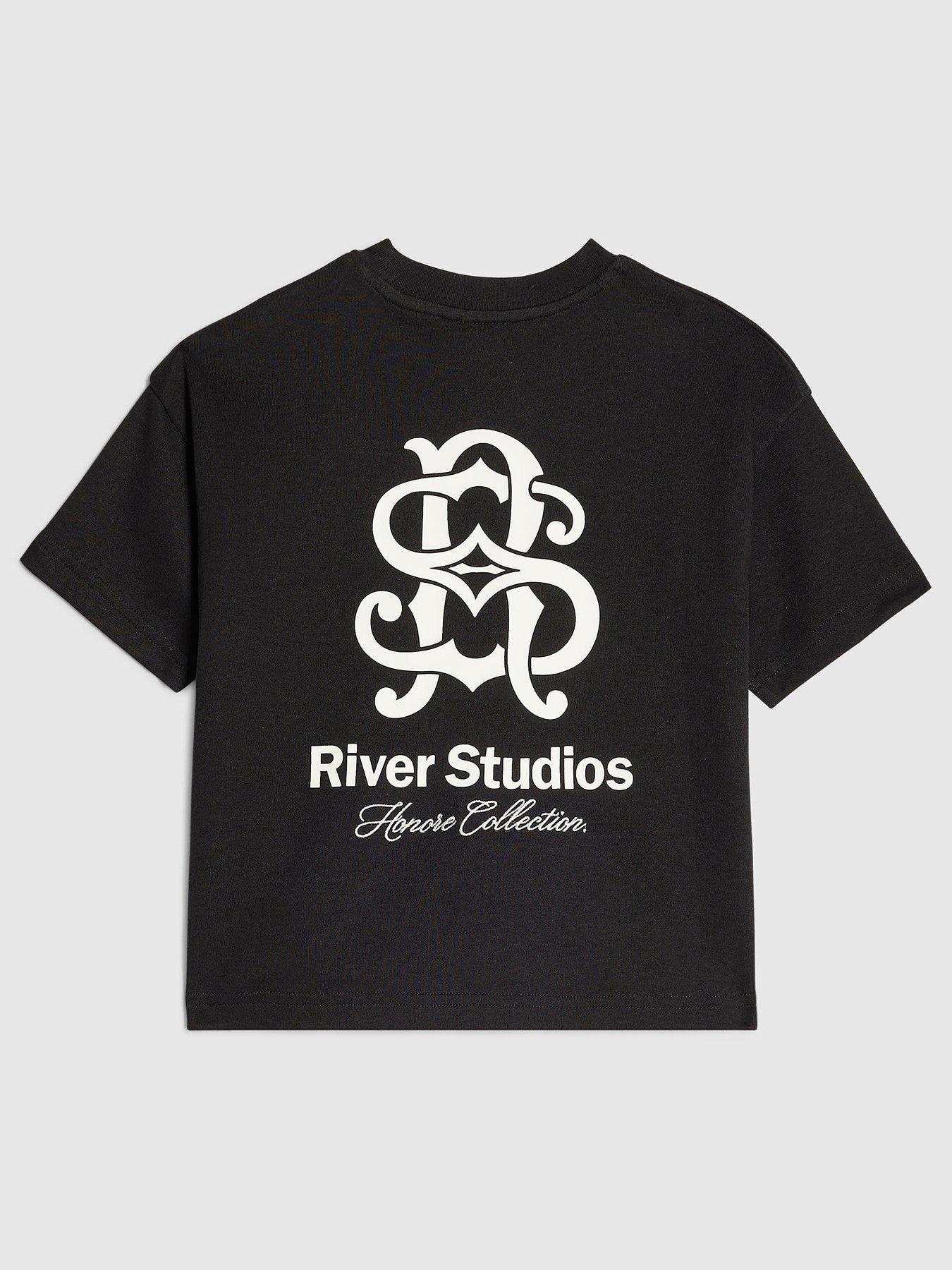 River Island Mini Boys Oversized RR Graphic T-Shirt - Black