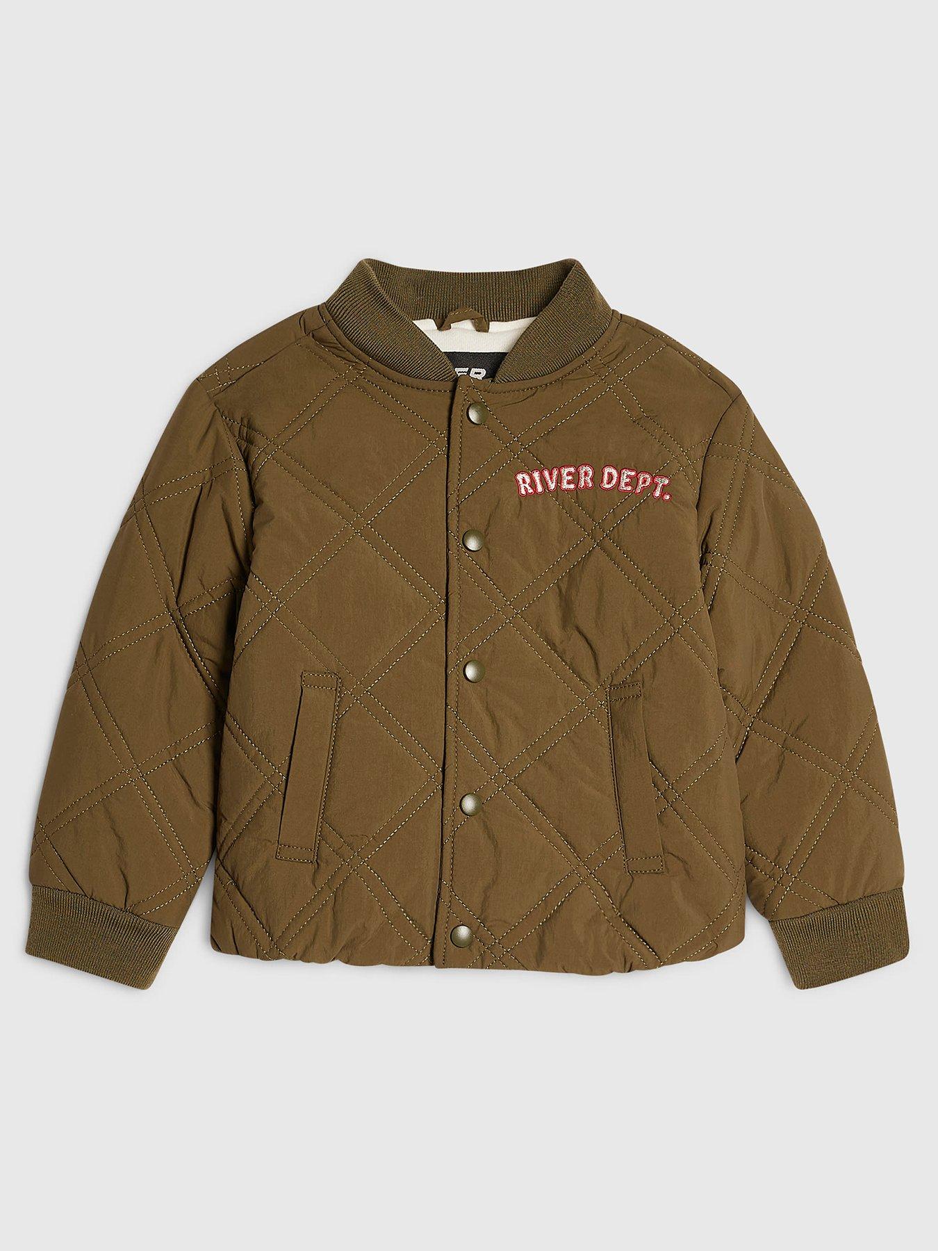 River Island Mini Mini Khaki River Quilted Bomber Jacket - Khaki