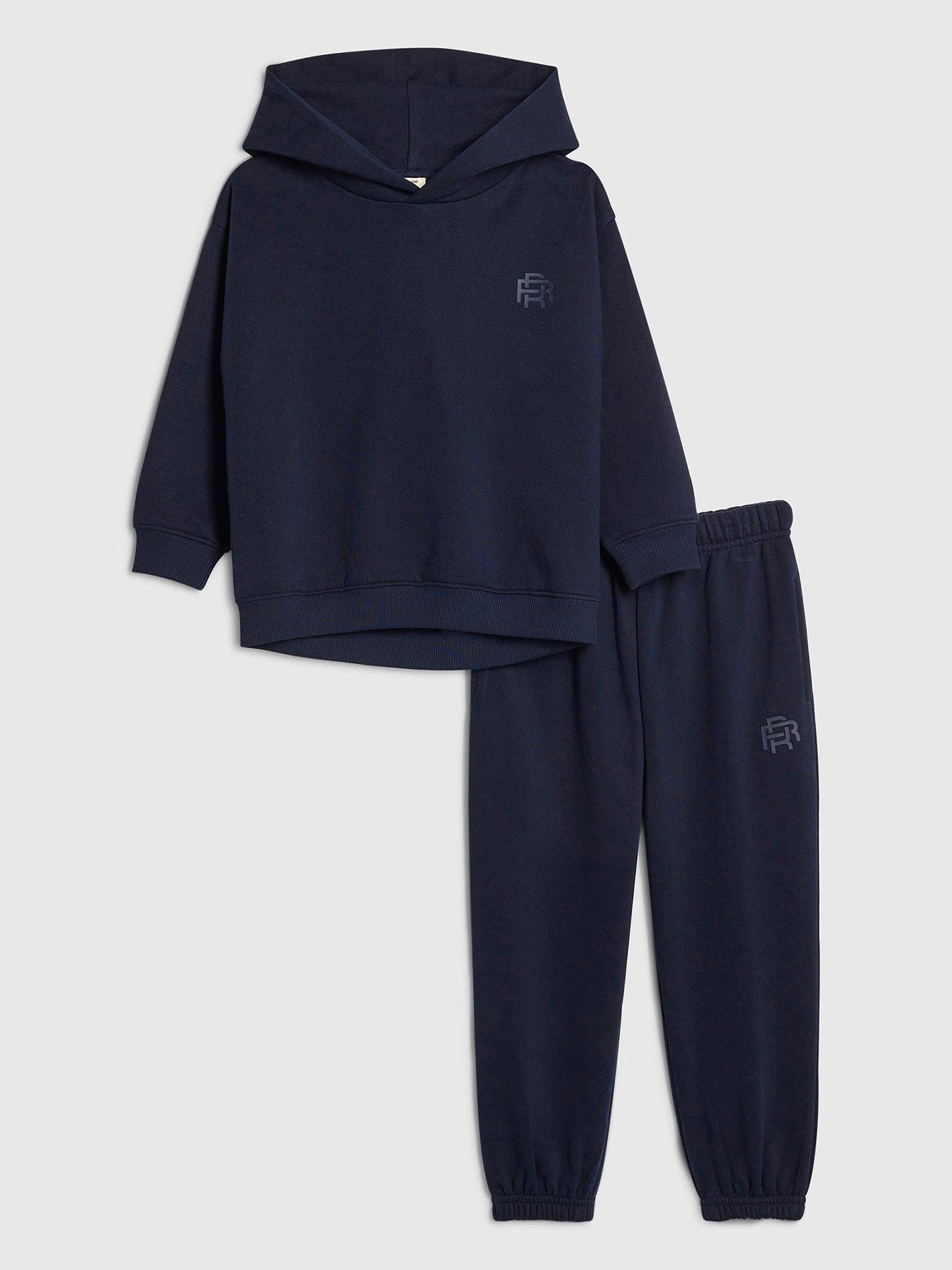Image 1 of 5 of River Island Mini Boys RR Hoodie and Joggers Set - Navy