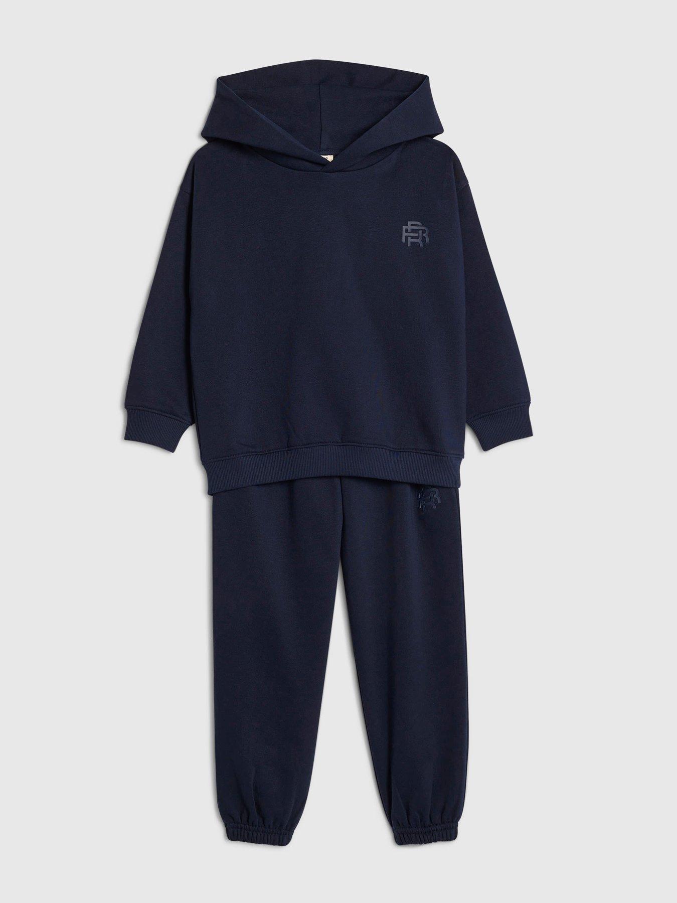 Image 3 of 5 of River Island Mini Boys RR Hoodie and Joggers Set - Navy