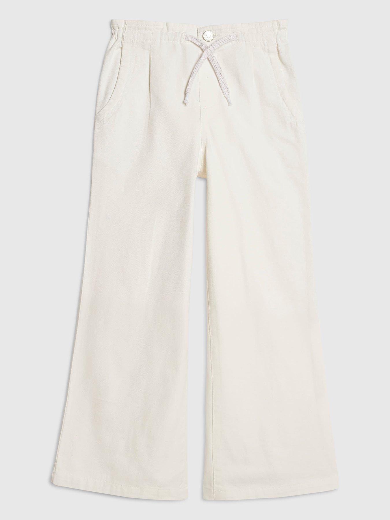 River Island Older Girls Drawstring Wide Leg Jeans - White