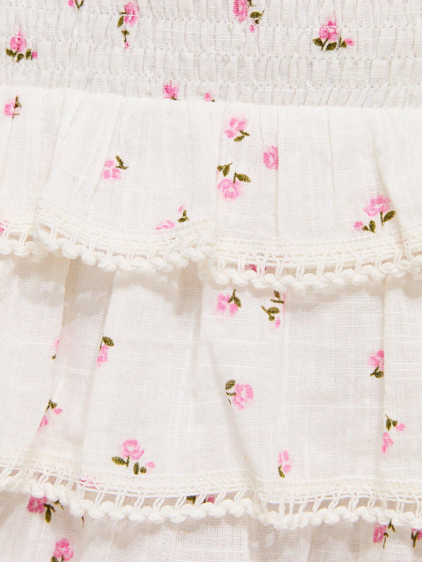 New Look 915 Girls Cotton Rich Floral Tiered Rara Skort - White | Very