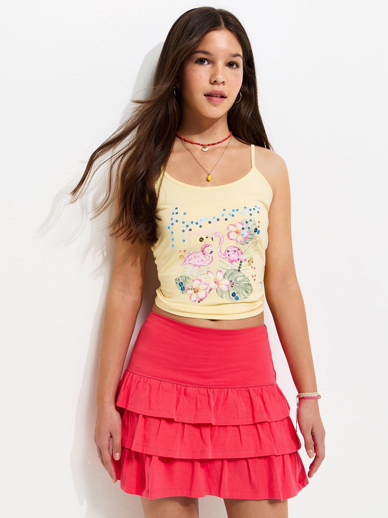 New Look 915 Girls Coral Pink Jersey Tiered Rara Skort