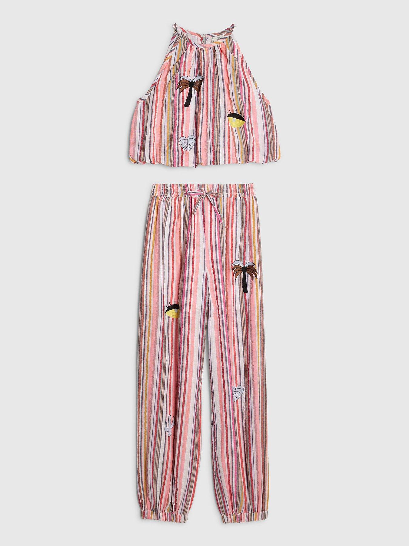 River Island Older Girls Stripe Hareem Top Set