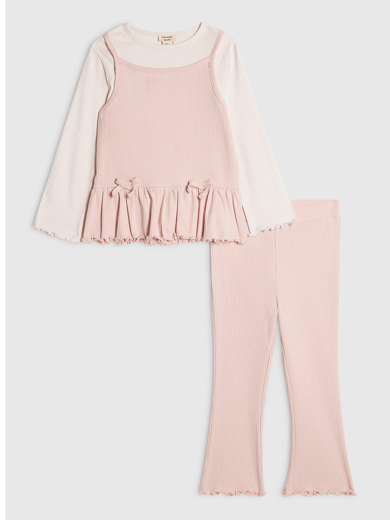 River Island Mini Mini Girls Ribbed Top  &  Leggings Set - Pink