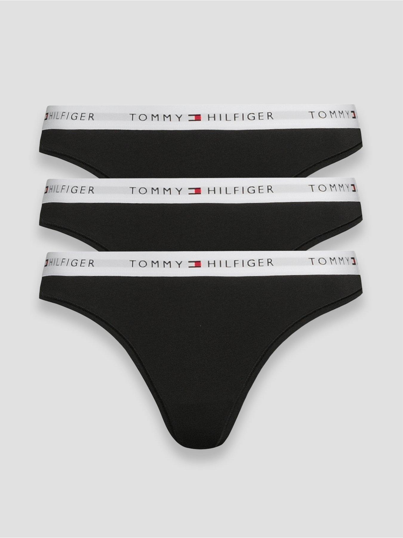 Tommy Hilfiger Essential 3-Pack Repeat Logo Waistband Thongs - Black