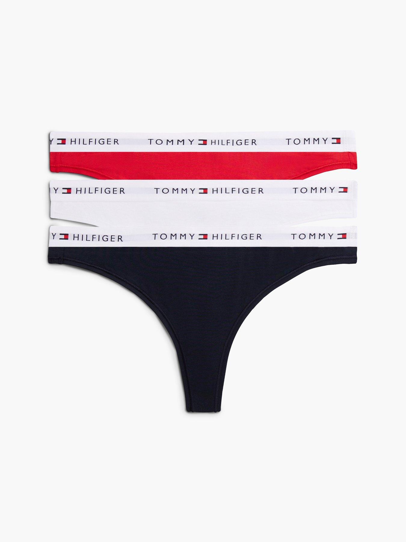 Tommy Hilfiger Essential 3-pack Repeat Logo Waistband Thongs, Blue, Size S, Women