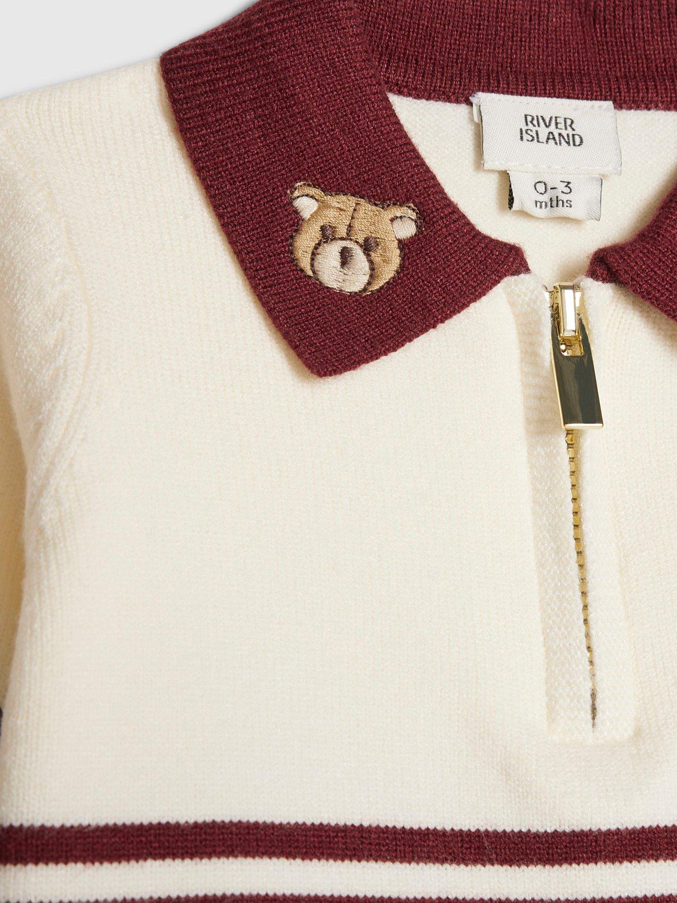 Image 5 of 5 of River Island Baby Baby Boys Stripe Polo Knit Set - Burgundy