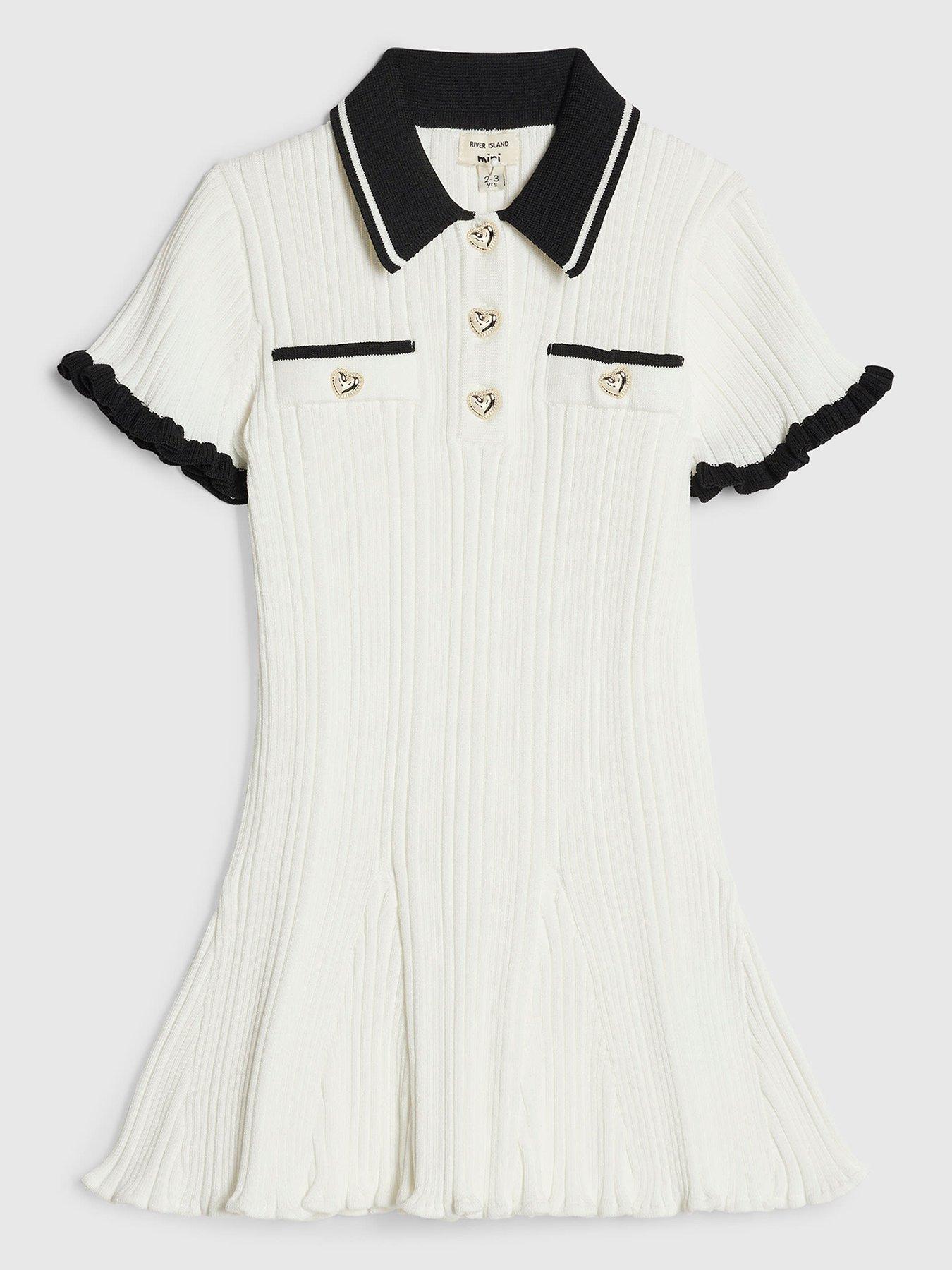 River Island Mini Girls Knitted Flippy Dress - Cream