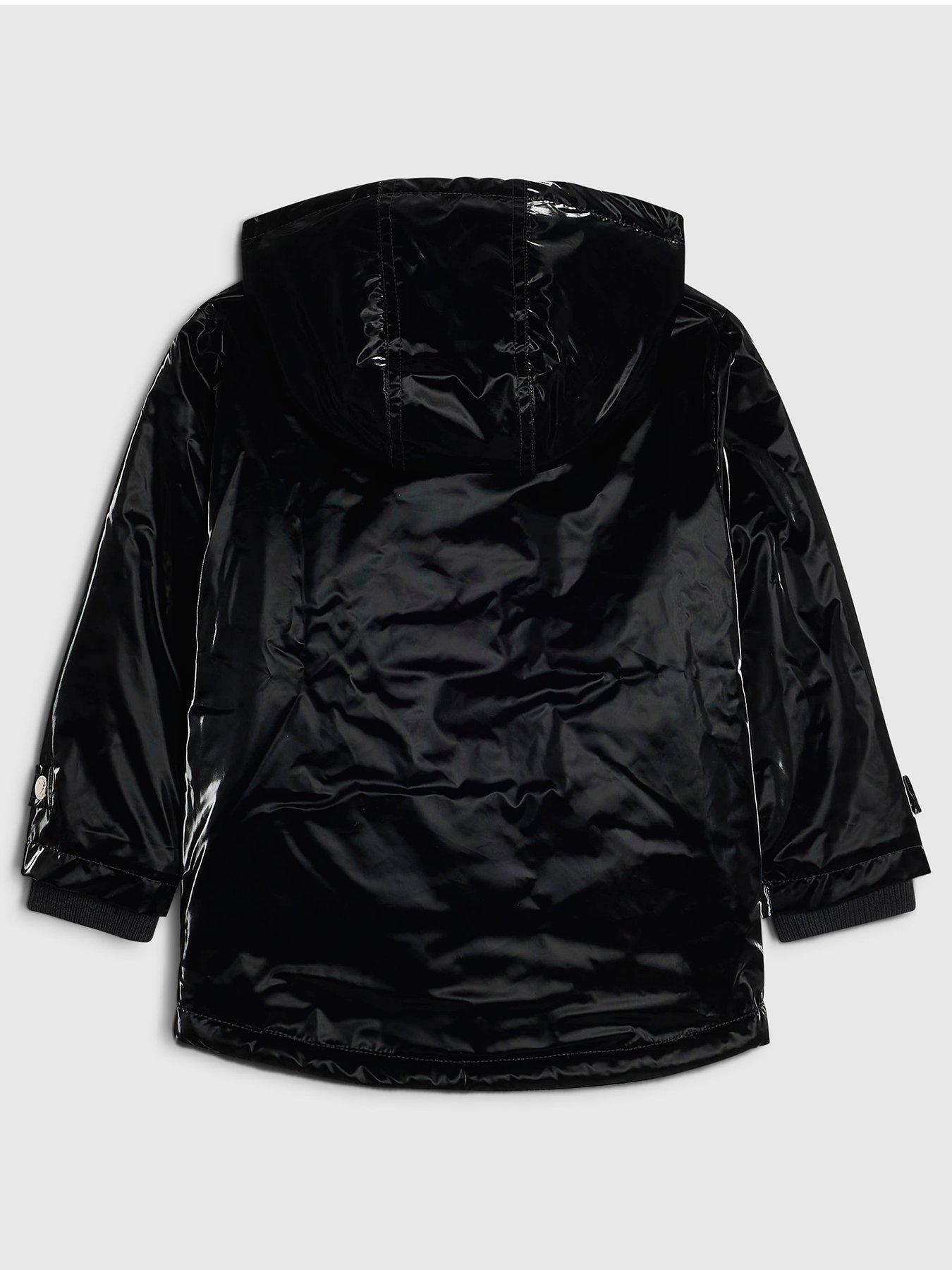 Image 2 of 4 of River Island Mini Mini Girls High Shine Raincoat - Black