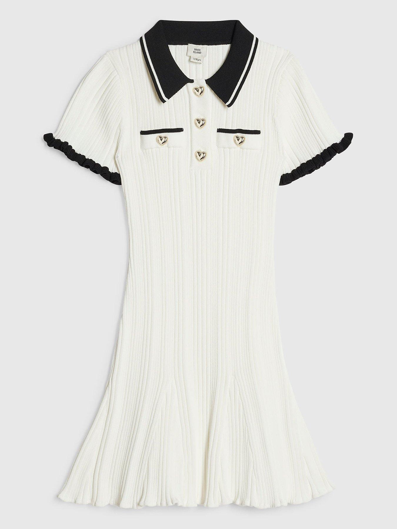 Image 1 of 4 of River Island Girls Knitted Flippy Dress - Cream