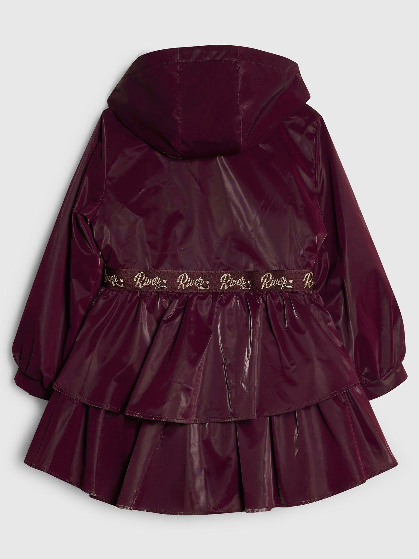 Image 2 of 4 of River Island Girls Burgundy Frill Bow Raincoat - Burgundy