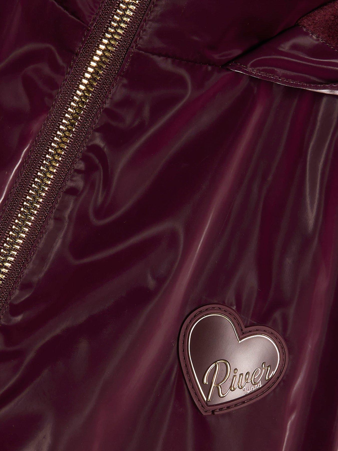 Image 3 of 4 of River Island Girls Burgundy Frill Bow Raincoat - Burgundy