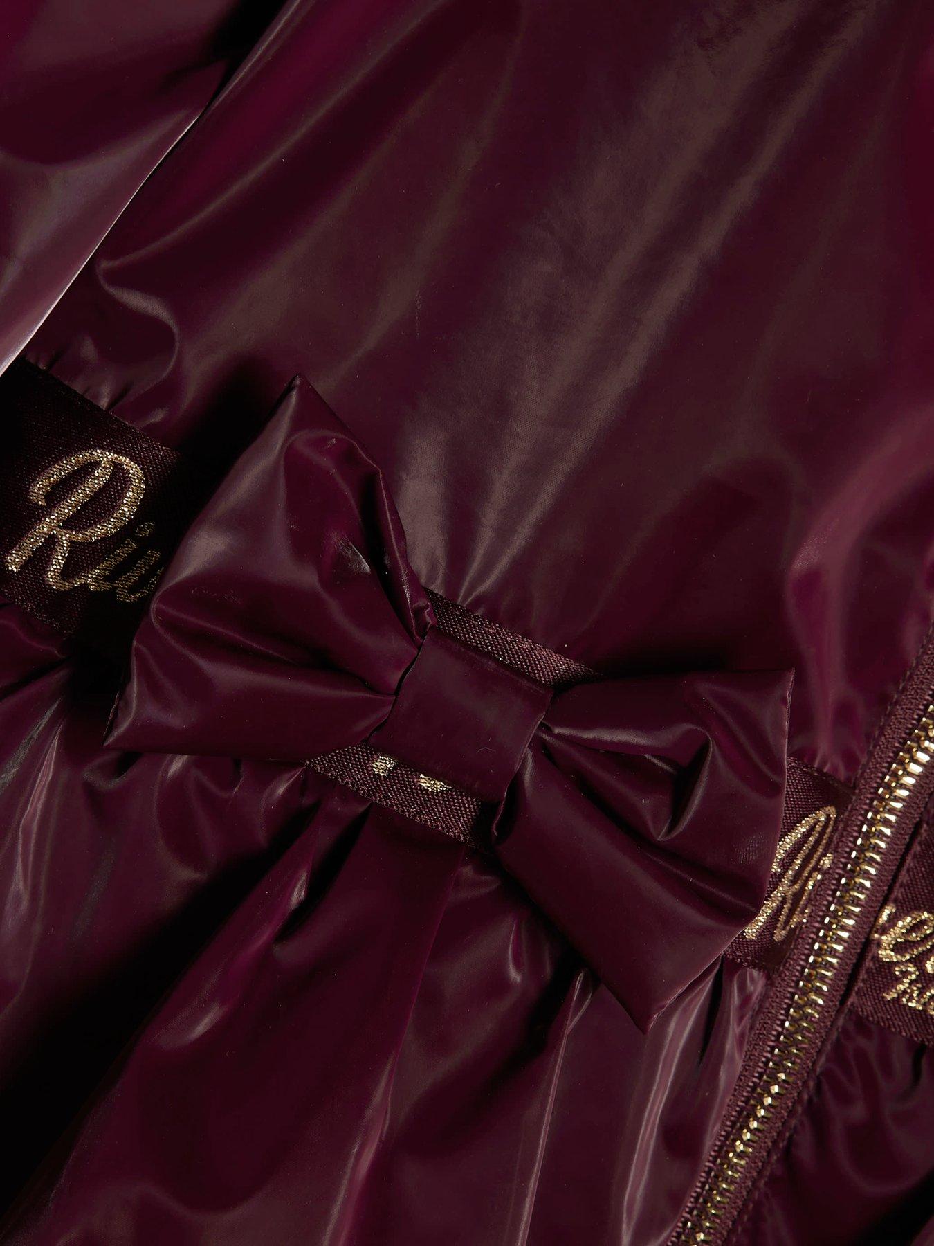 Image 4 of 4 of River Island Girls Burgundy Frill Bow Raincoat - Burgundy