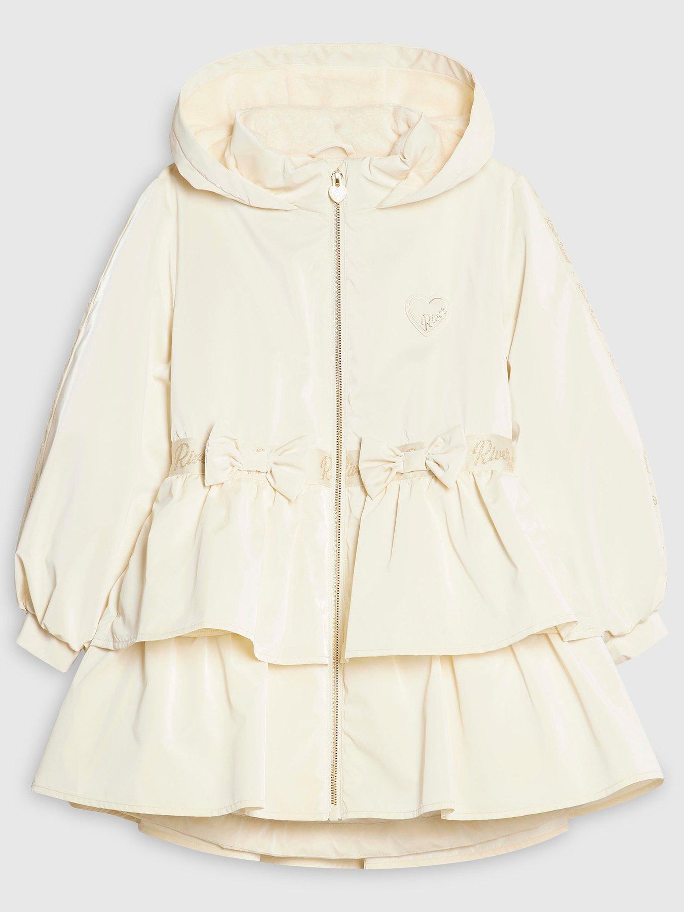River Island Older Girls Frill Bow Rainmac - Cream