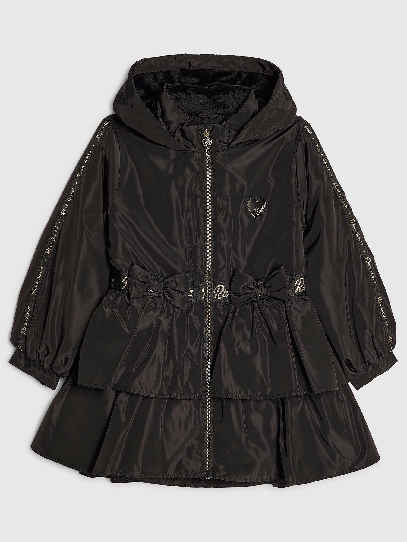 River Island Girls Black Frill Bow Raincoat - Black