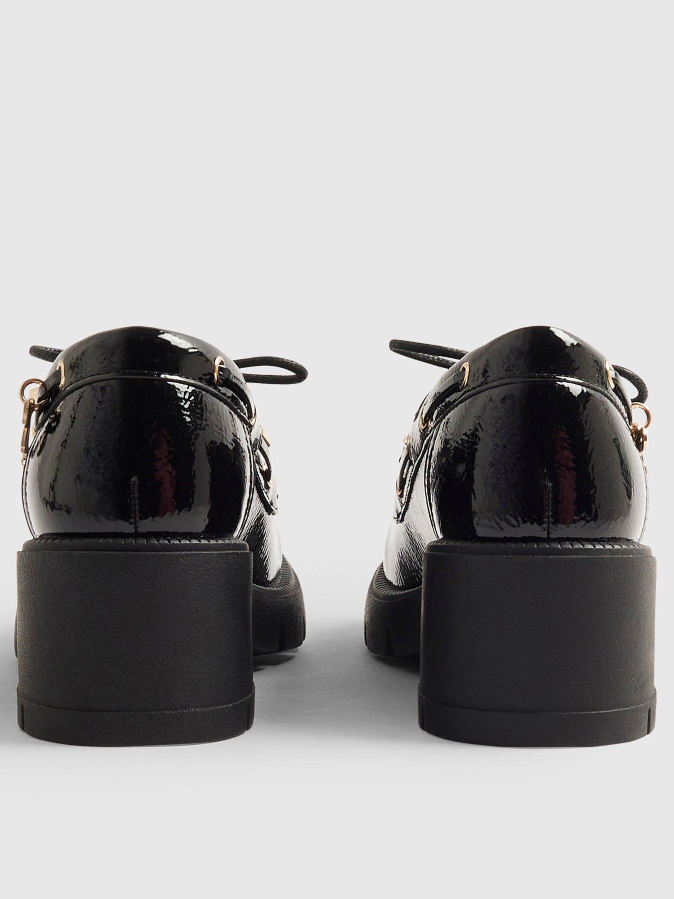 Image 3 of 5 of River Island Older Girls Patent Lace Up Heeled Boat Shoes - Black
