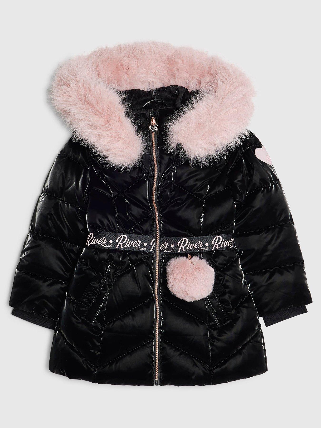 River Island Mini Mini Girls Black Padded High Shine Coat - Black