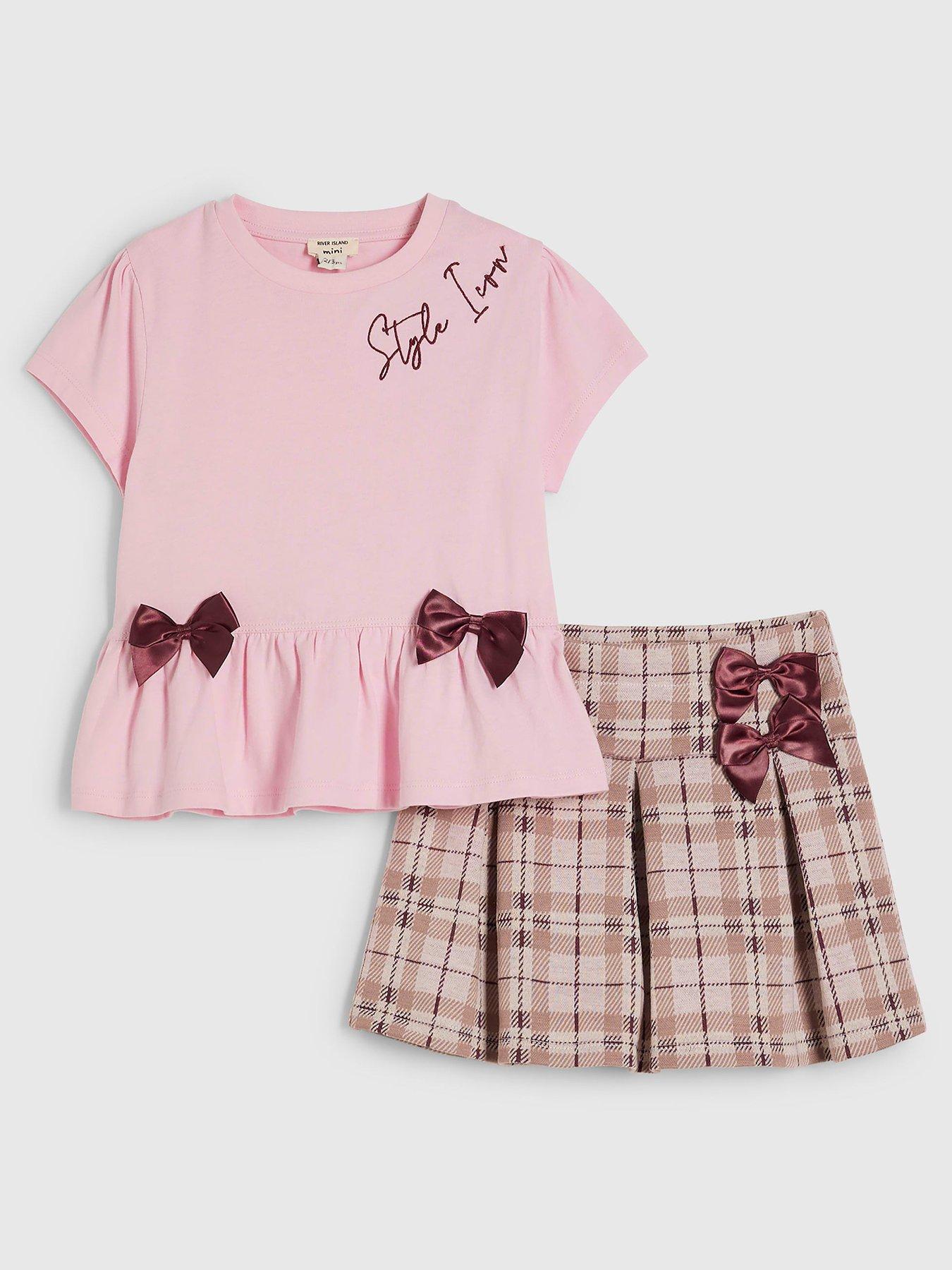 River Island Mini Mini Girls Hybrid Check Skirt Set - Pink
