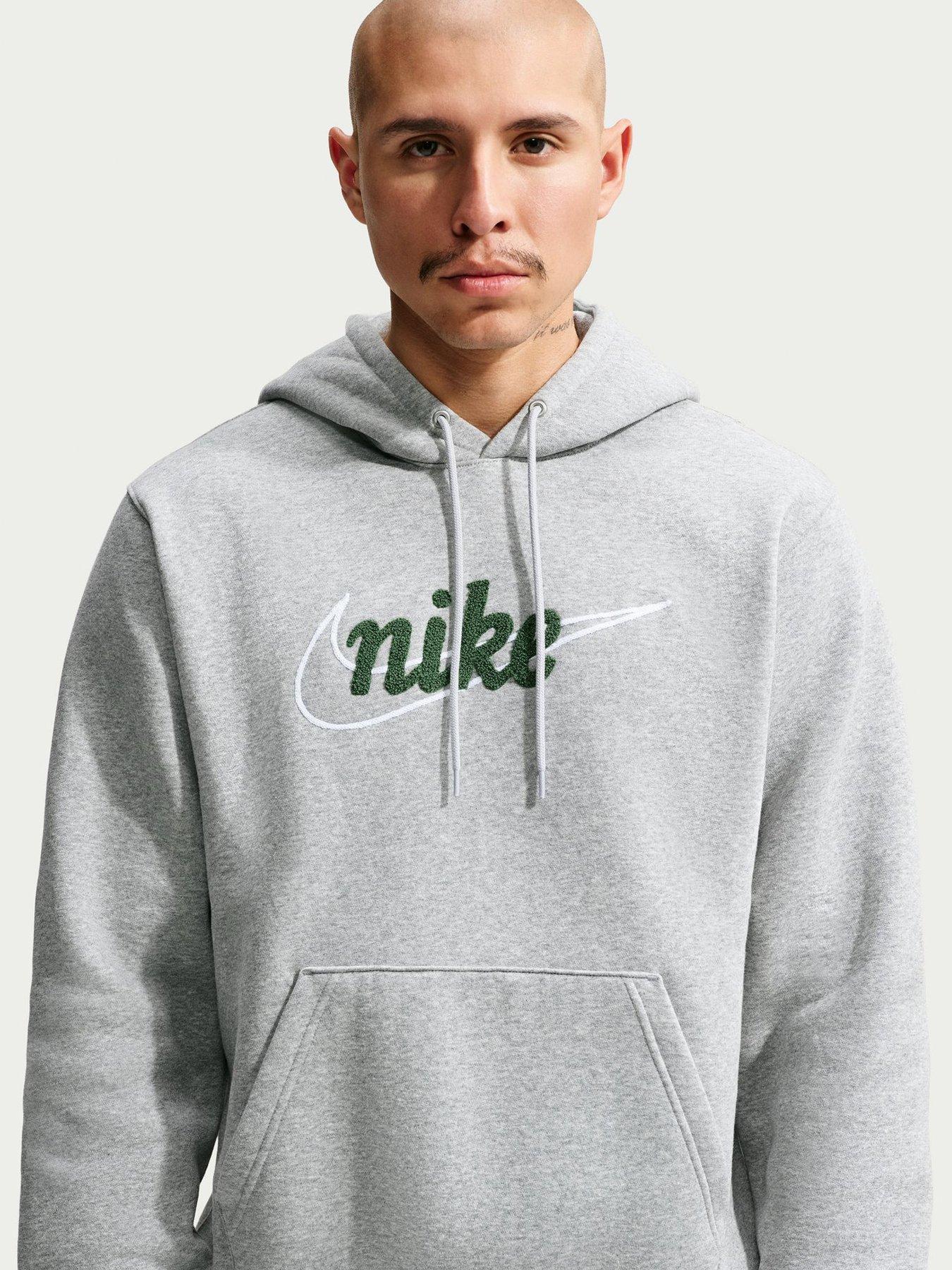 Image 1 of 5 of Nike Mens Club Logo Drawcord Hood Kangaroo Pocket Hoodie - Grey