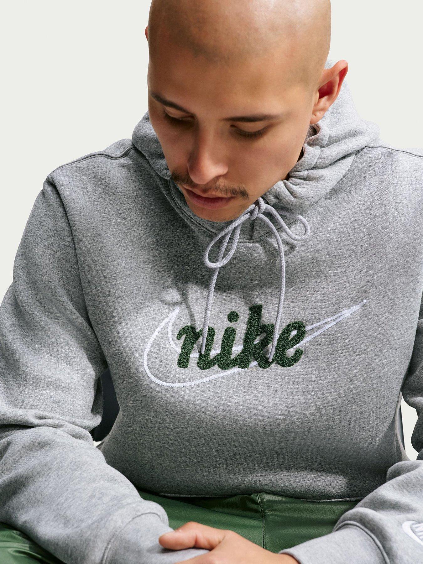 Image 5 of 5 of Nike Mens Club Logo Drawcord Hood Kangaroo Pocket Hoodie - Grey