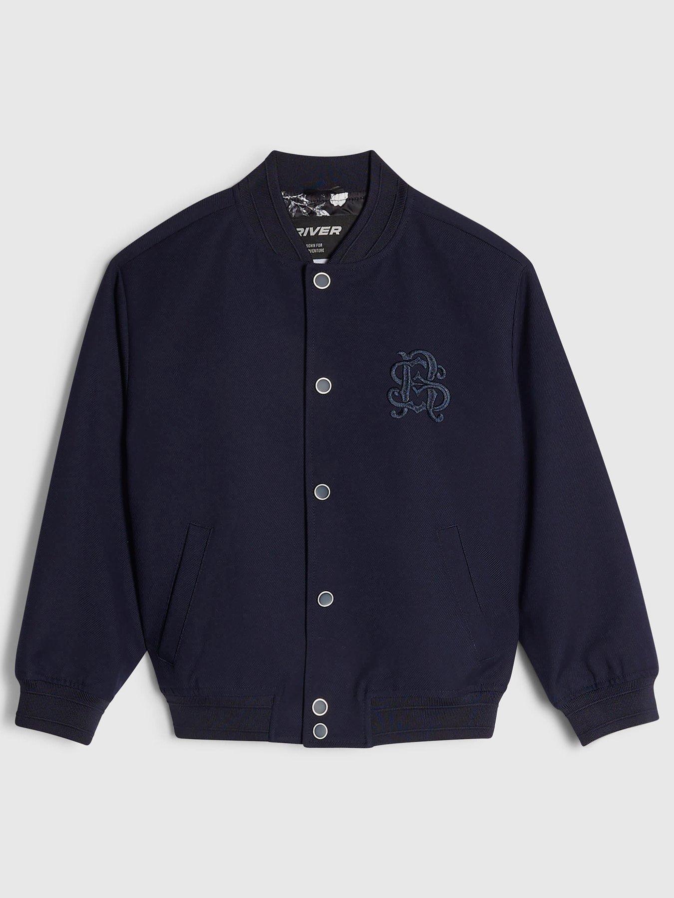 Image 1 of 4 of River Island Boys Twill Popper Ribbed Bomber Jacket - Navy