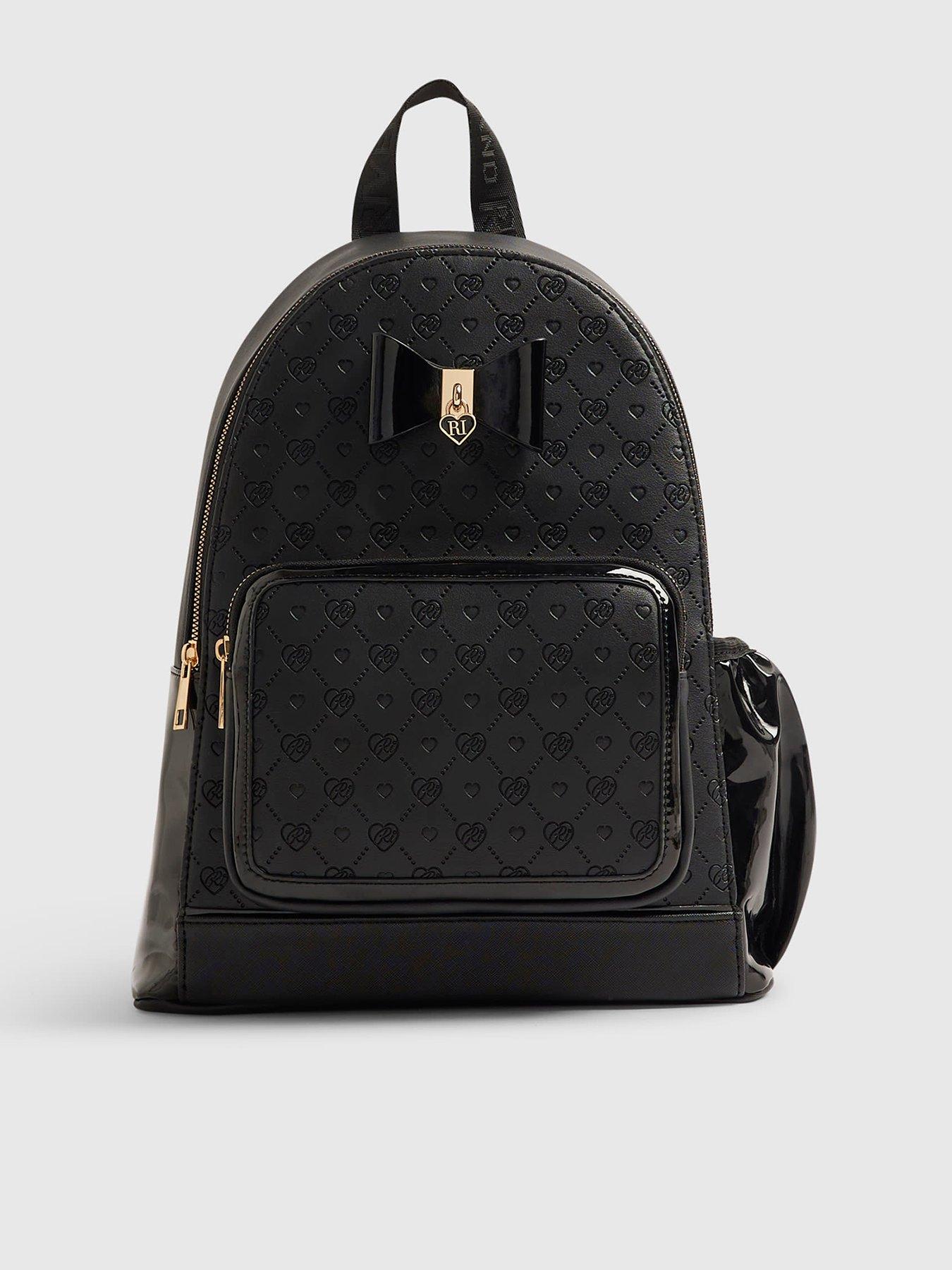 River Island Girls Faux Leather Padlock Bow Backpack - Black