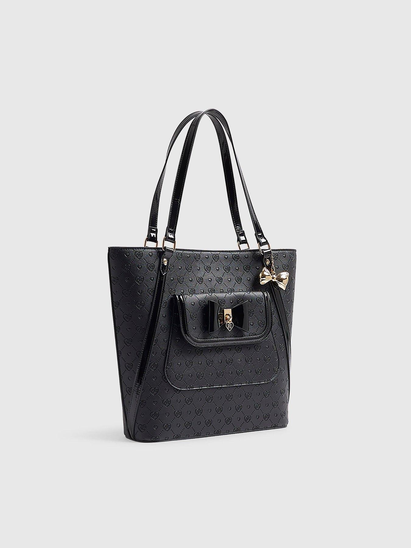 Image 2 of 5 of River Island Girls Padlock Bow Monogram Shopper Bag - Black
