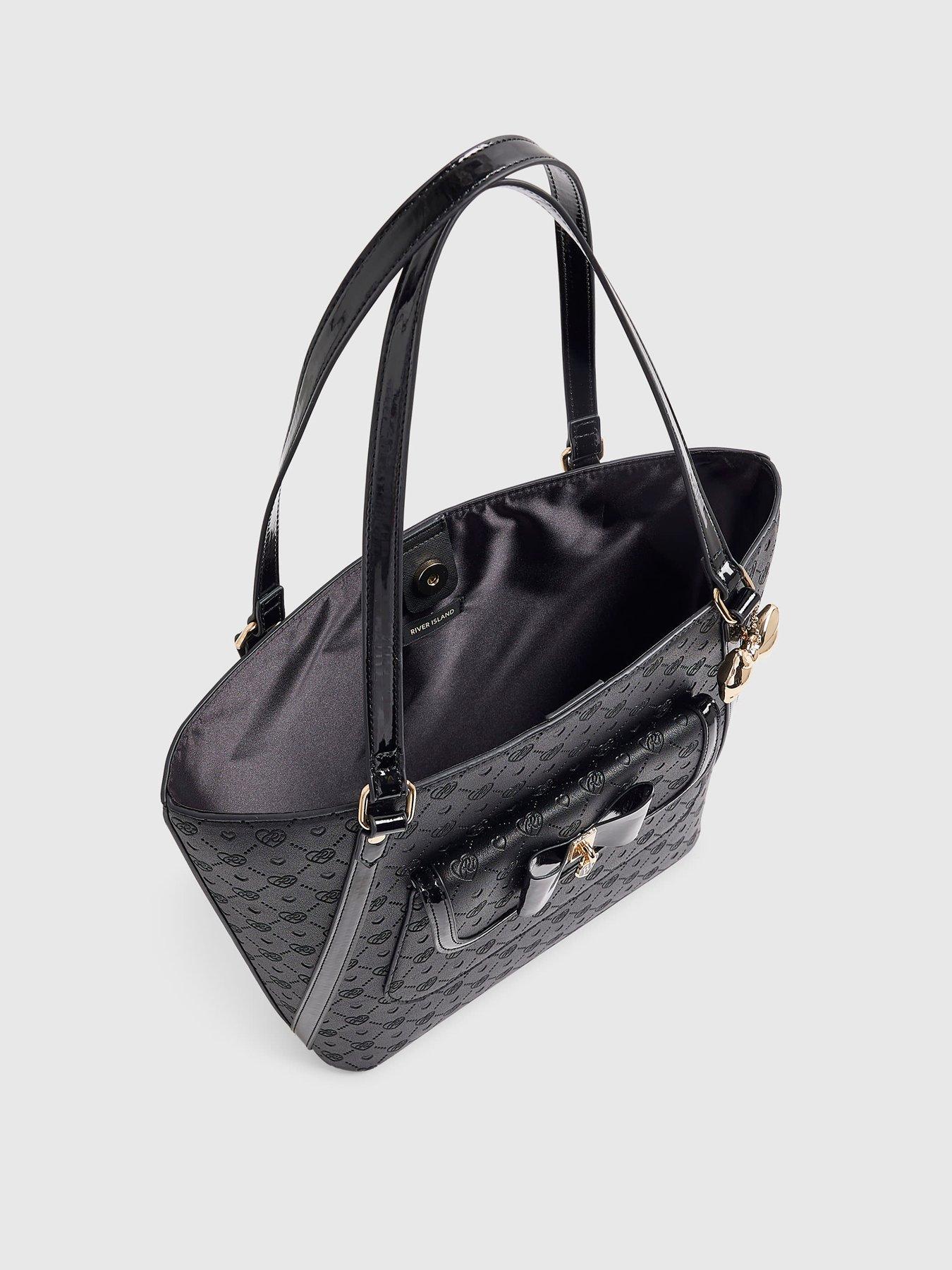 Image 4 of 5 of River Island Girls Padlock Bow Monogram Shopper Bag - Black
