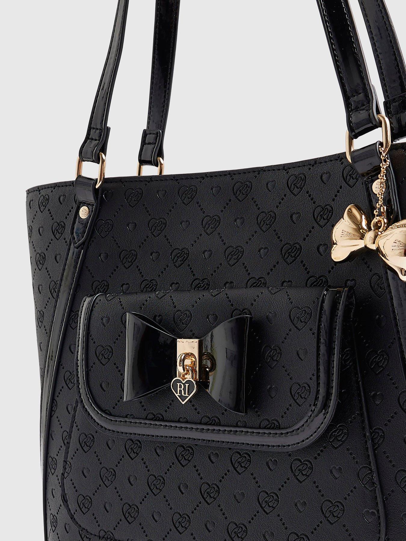 Image 5 of 5 of River Island Girls Padlock Bow Monogram Shopper Bag - Black
