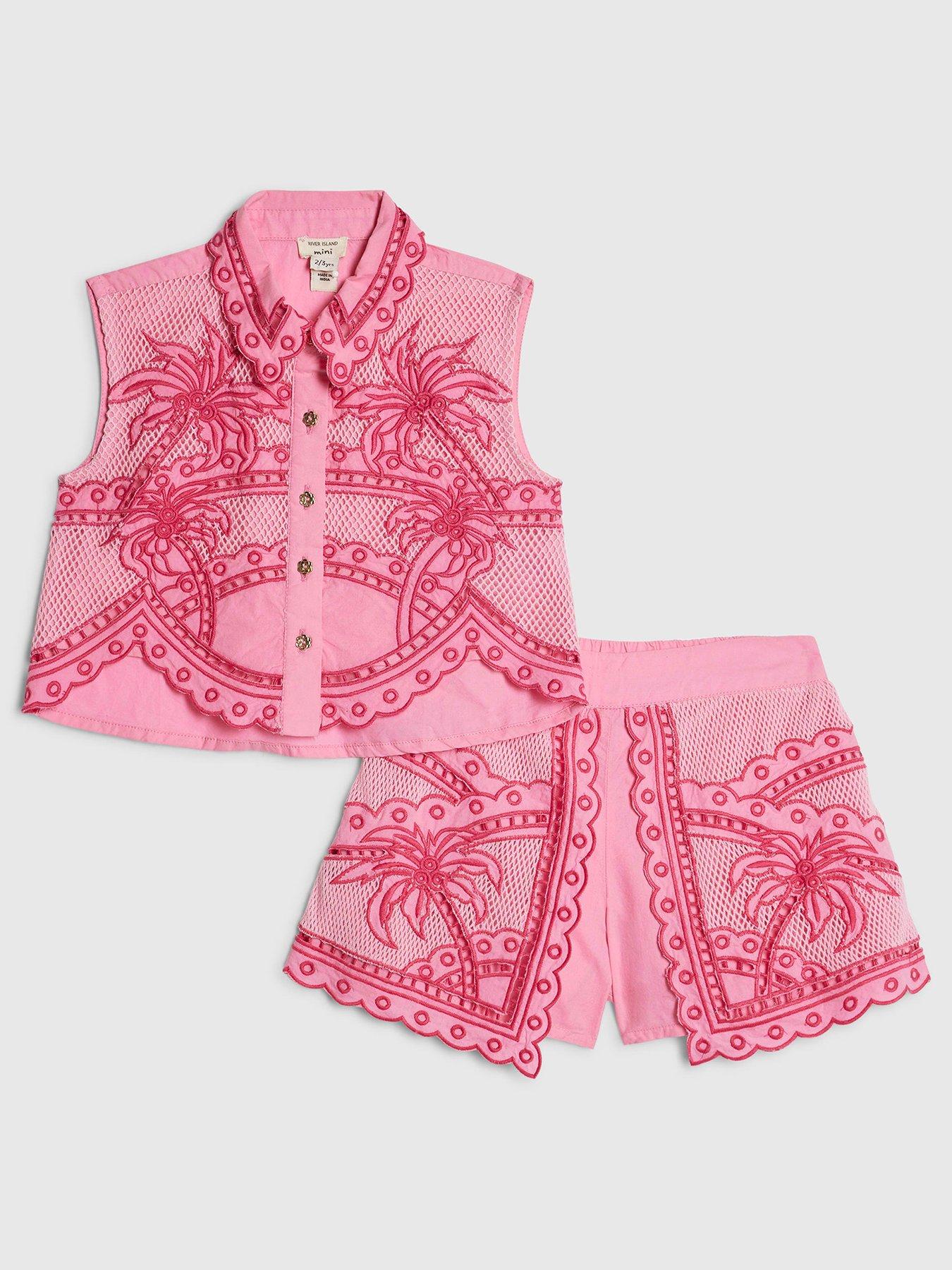 River Island Mini Girls Palm Tree Shirt And Shorts Set - Pink
