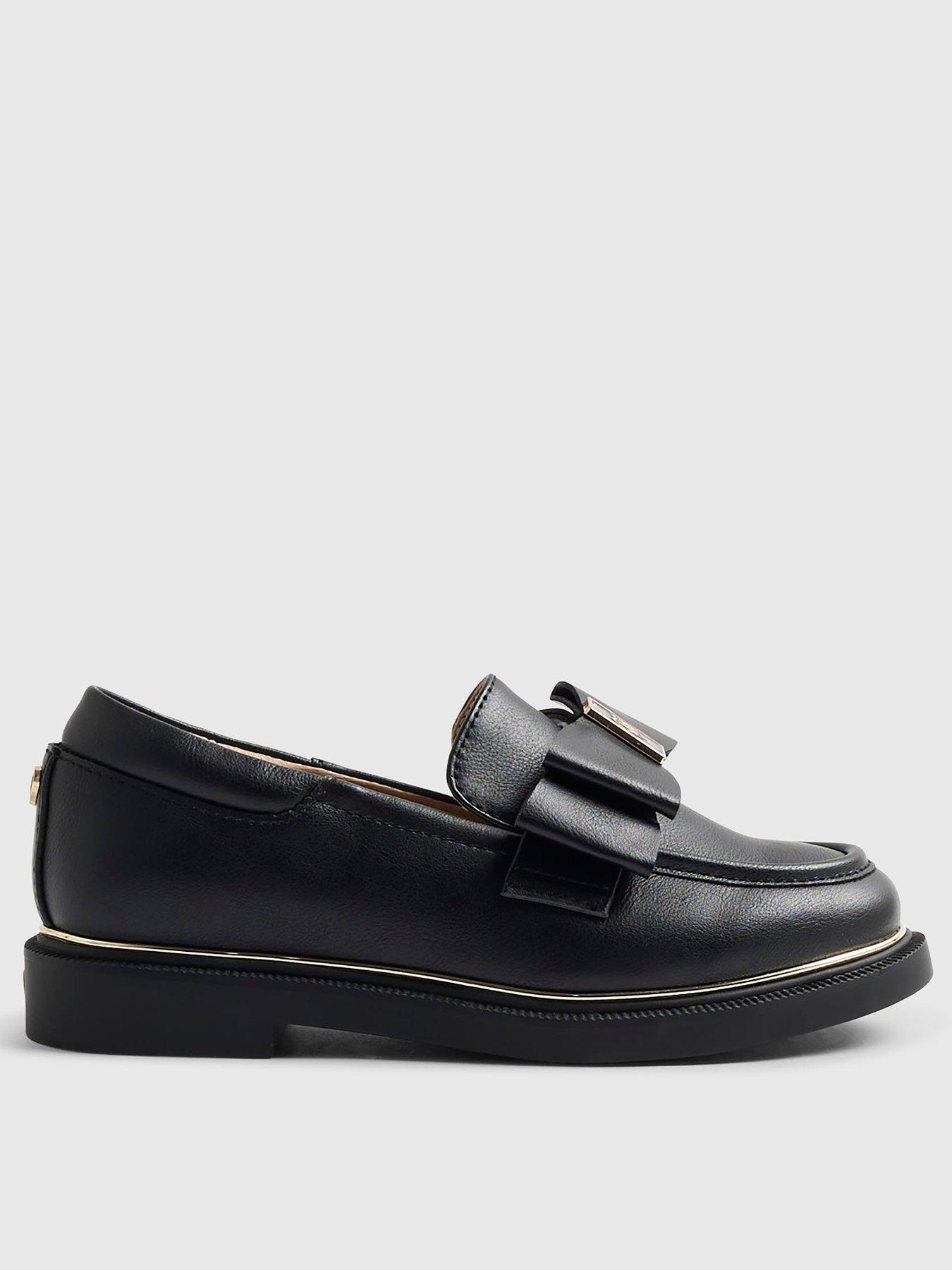 River Island Older Girls Faux Leather Bow Loafer Shoes - Black