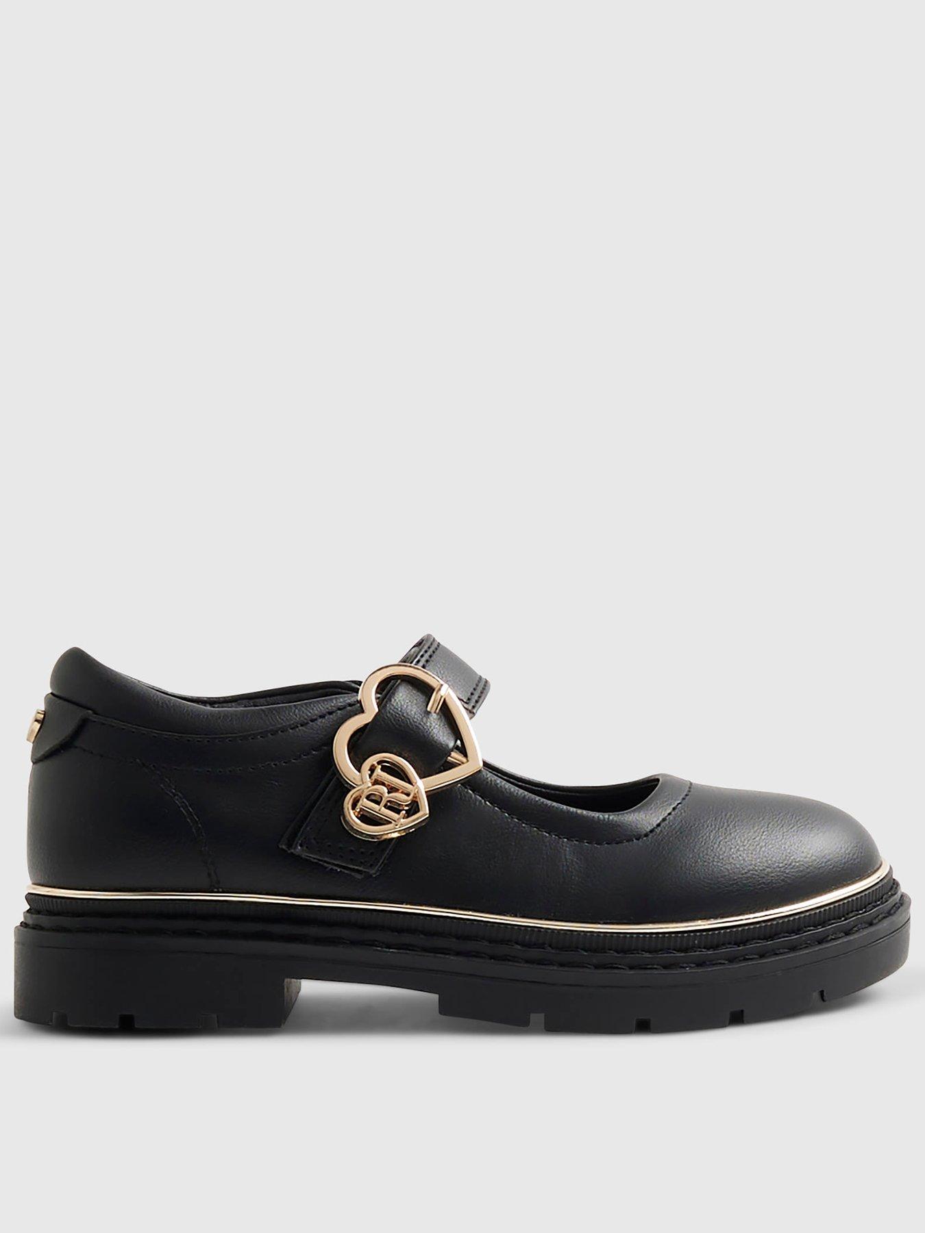 River Island Older Girls Heart Mary Jane Buckle Shoes, Black, Size 10 Younger
