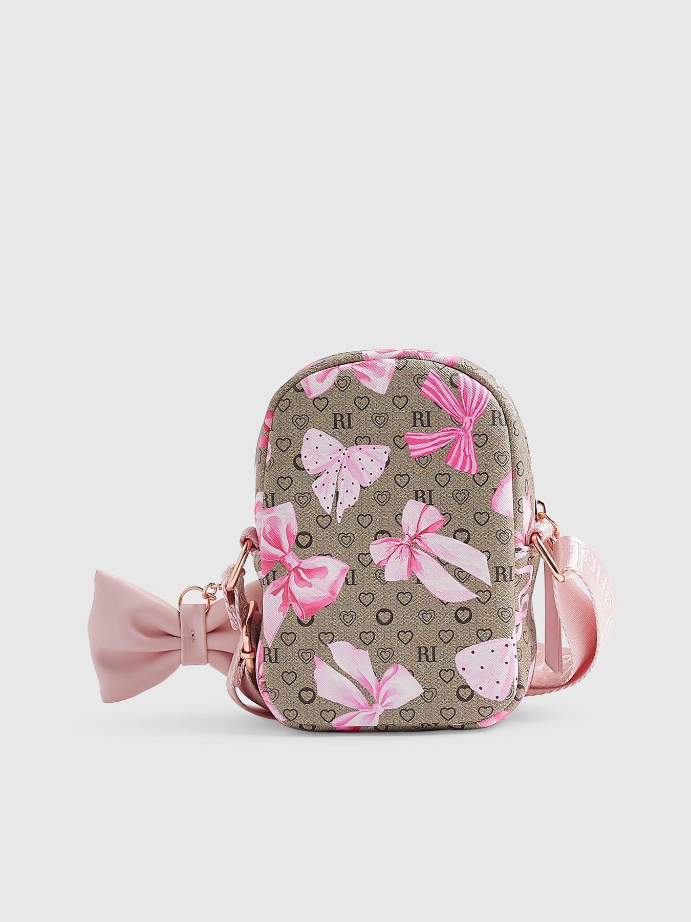 Image 3 of 4 of River Island Girls Bow Monogram Cross Body Bag - Brown