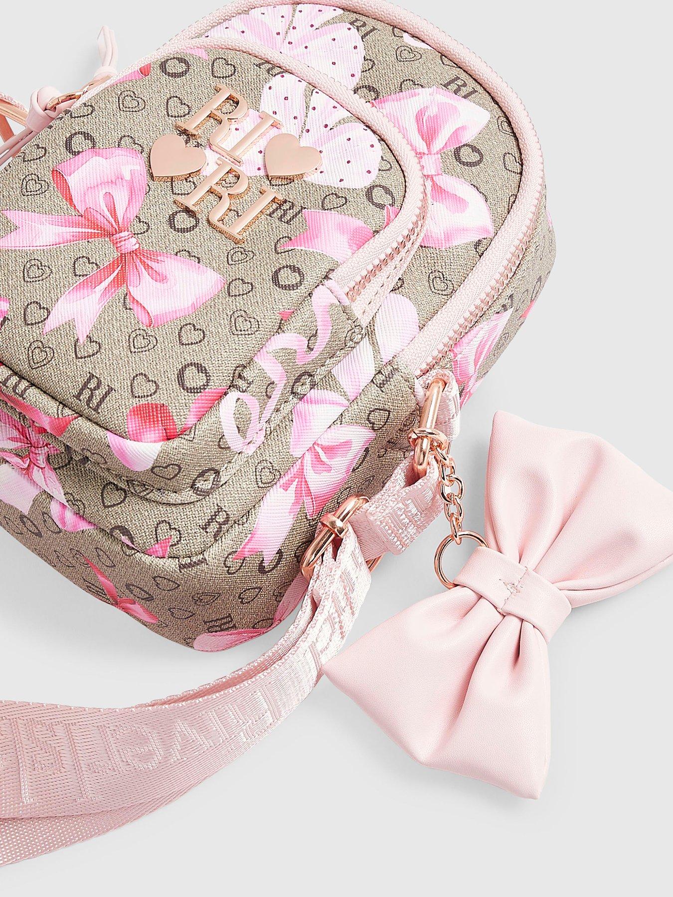 Image 4 of 4 of River Island Girls Bow Monogram Cross Body Bag - Brown