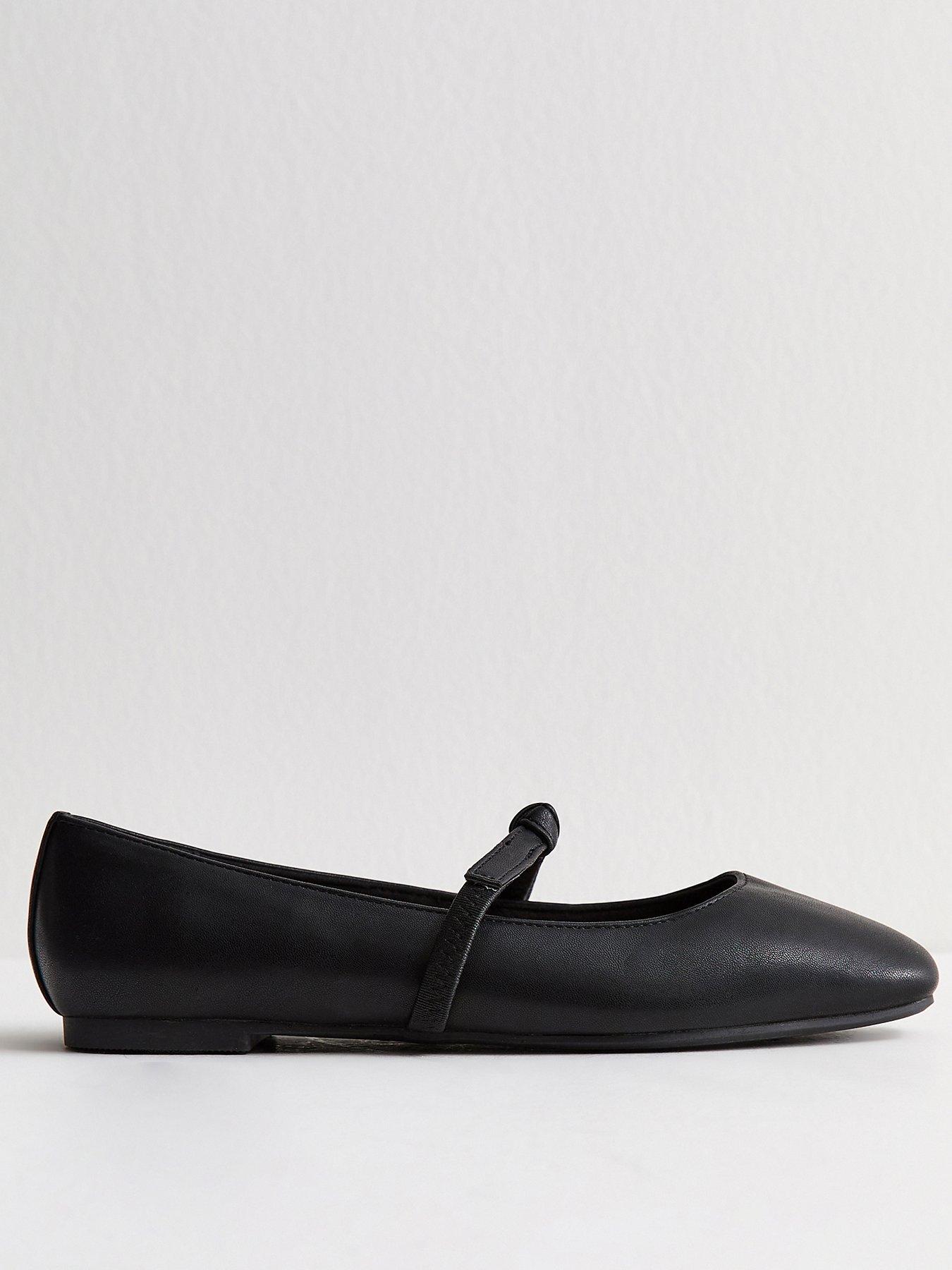 New Look Wide Fit Faux Leather Bow Strap Mary Jane Flats - Black | Very