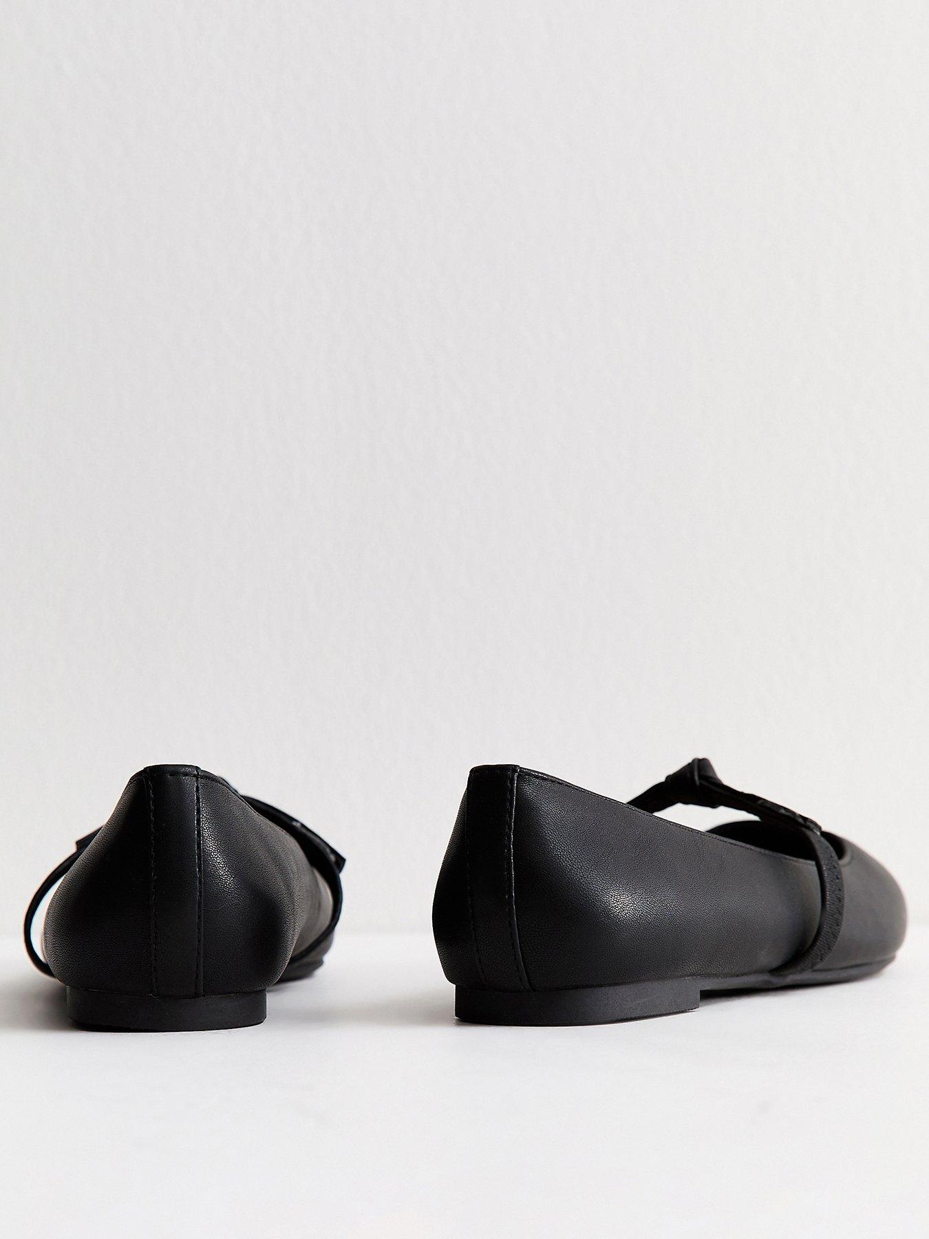 New Look Wide Fit Faux Leather Bow Strap Mary Jane Flats - Black | Very