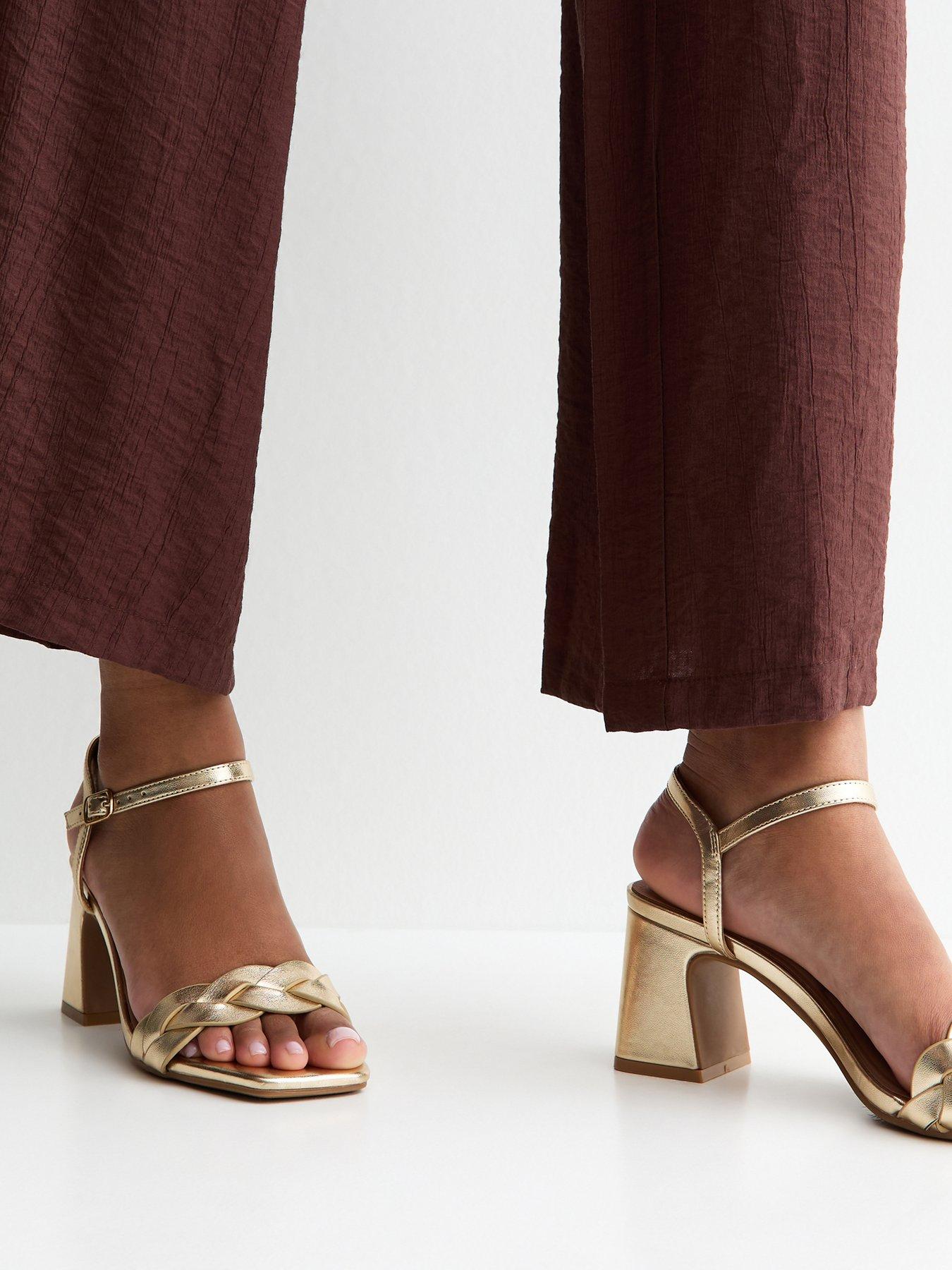 New Look Faux Leather Braided Block Heel Sandals - Gold
