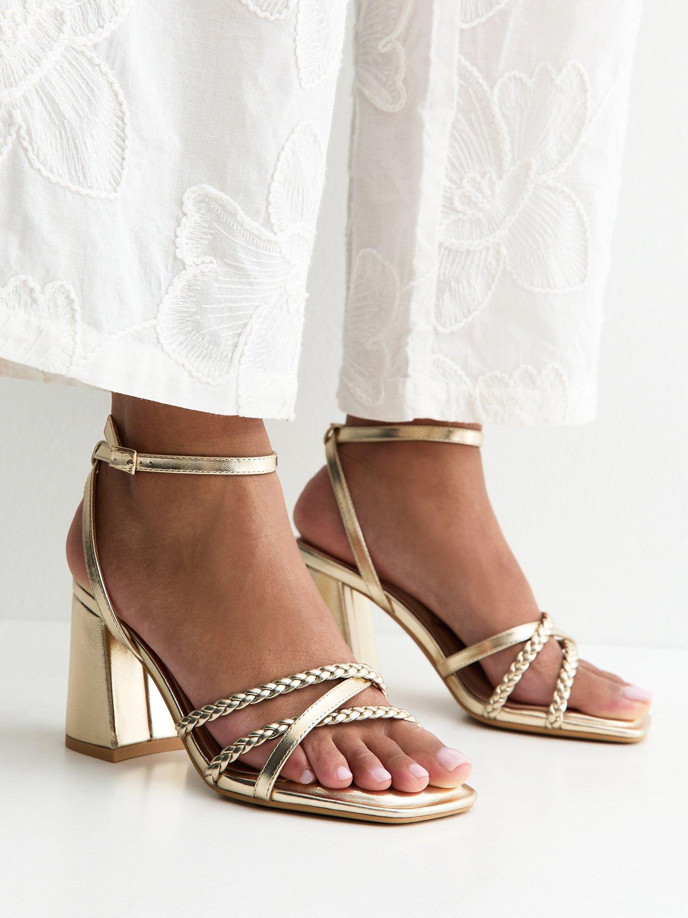 New Look Wide Fit Gold Faux Leather Block Heel Sandals