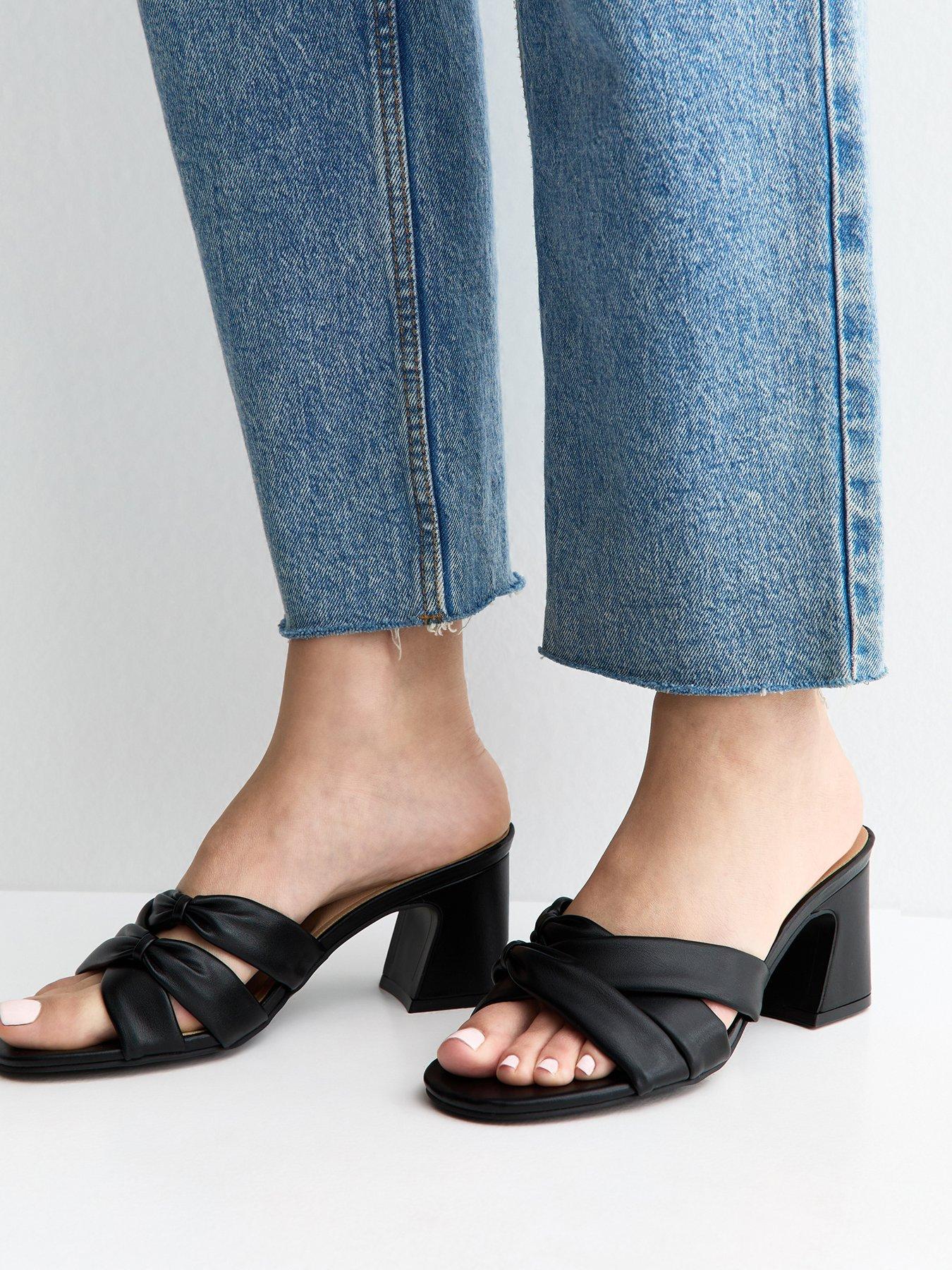 New Look Wide Fit Black Faux Leather Knotted Strap Mule Sandals
