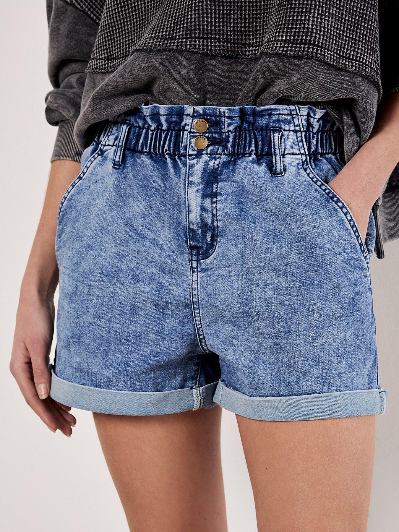 Image 4 of 5 of Apricot Denim Ruch Waist Turn Up Shorts