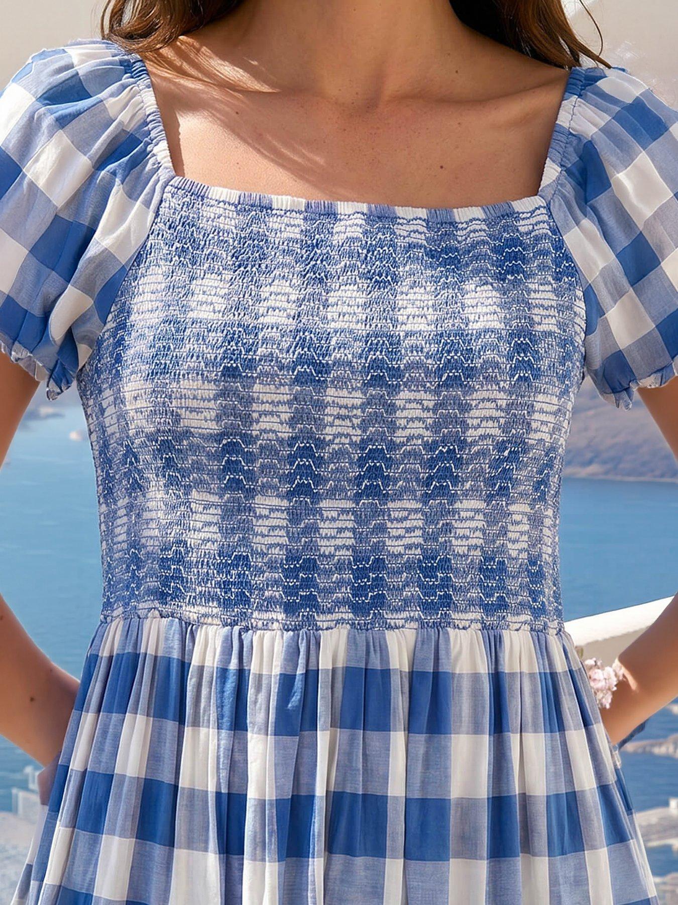 Image 2 of 4 of Roman Shirred Check Dress