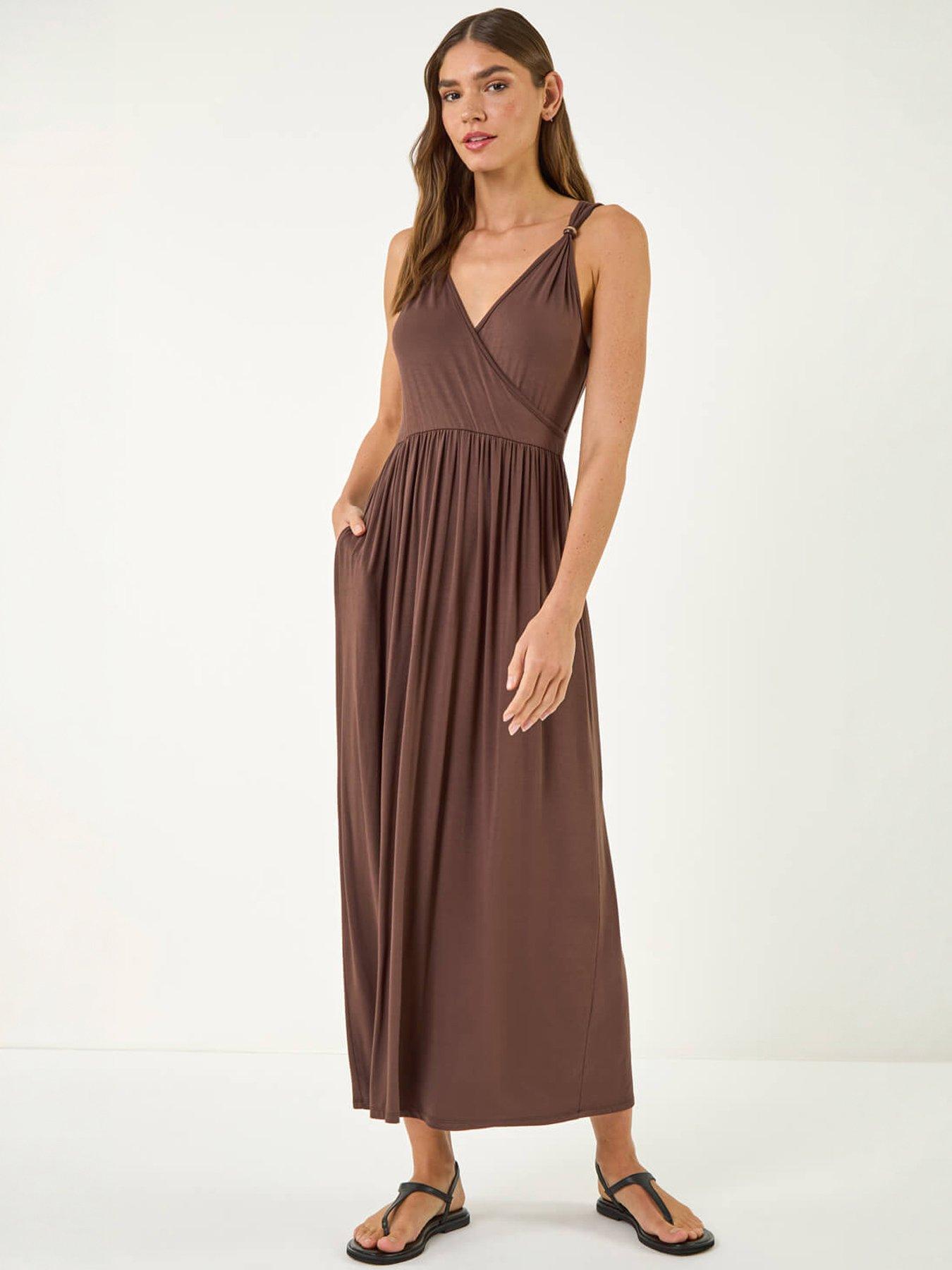 Roman Bead Detail Wrap Front Midi Dress