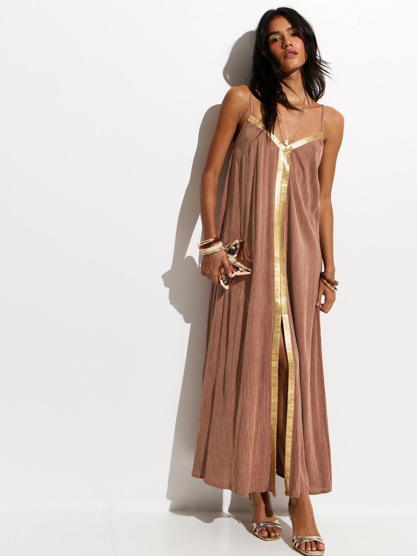 New Look Sequin Trim Beach Maxi Dress - Light Brown