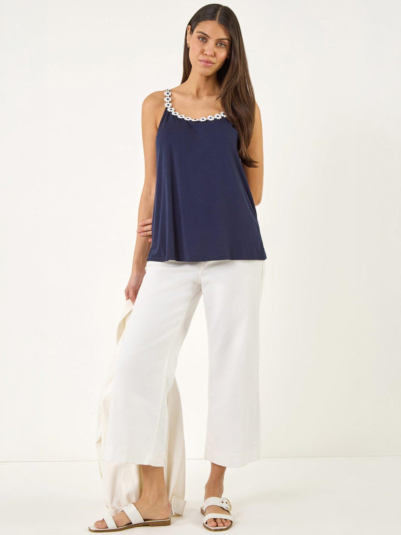 Image 3 of 5 of Roman Daisy Trim Strappy Vest Top