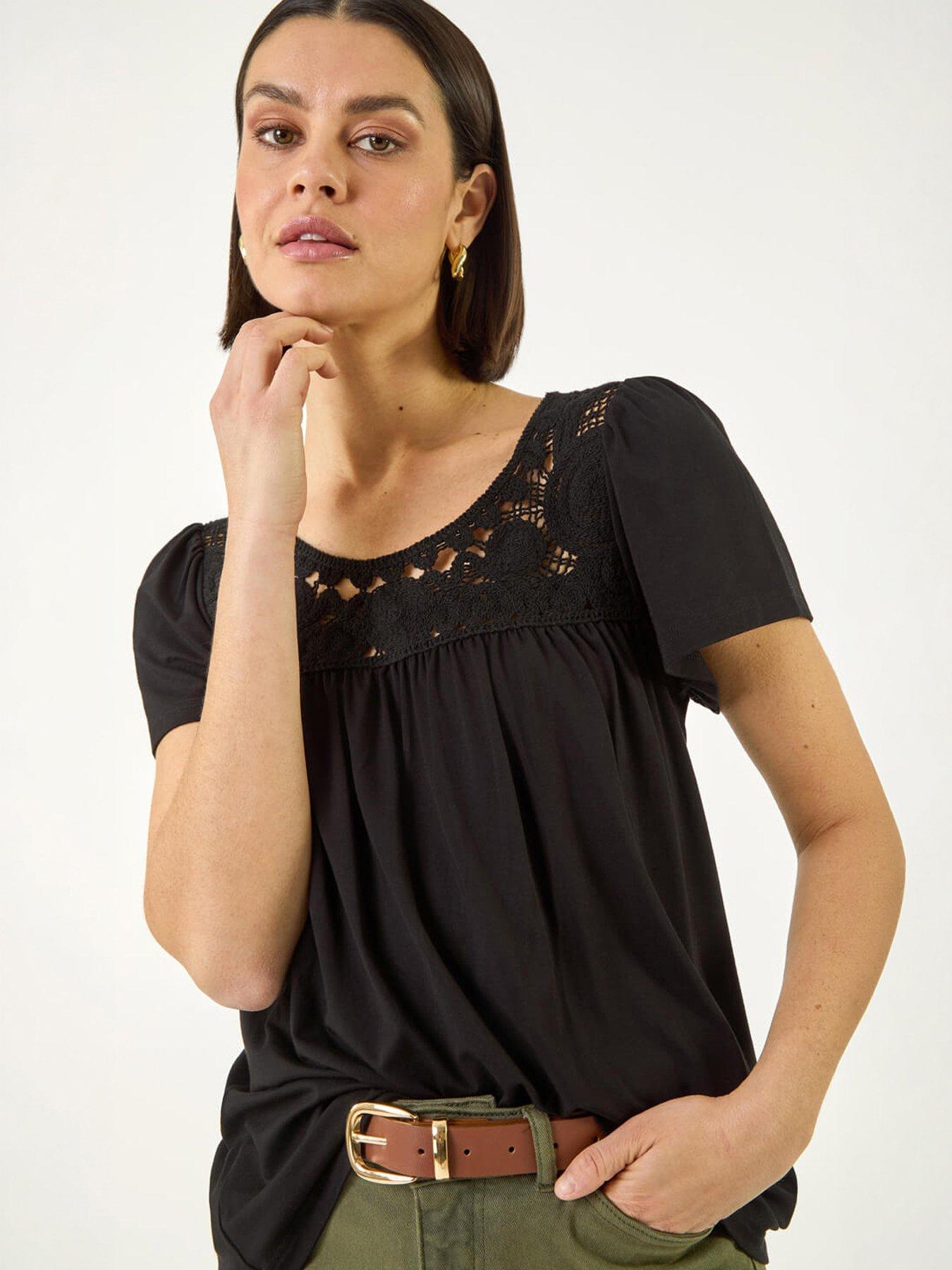 Roman Crochet Panel Stretch Top