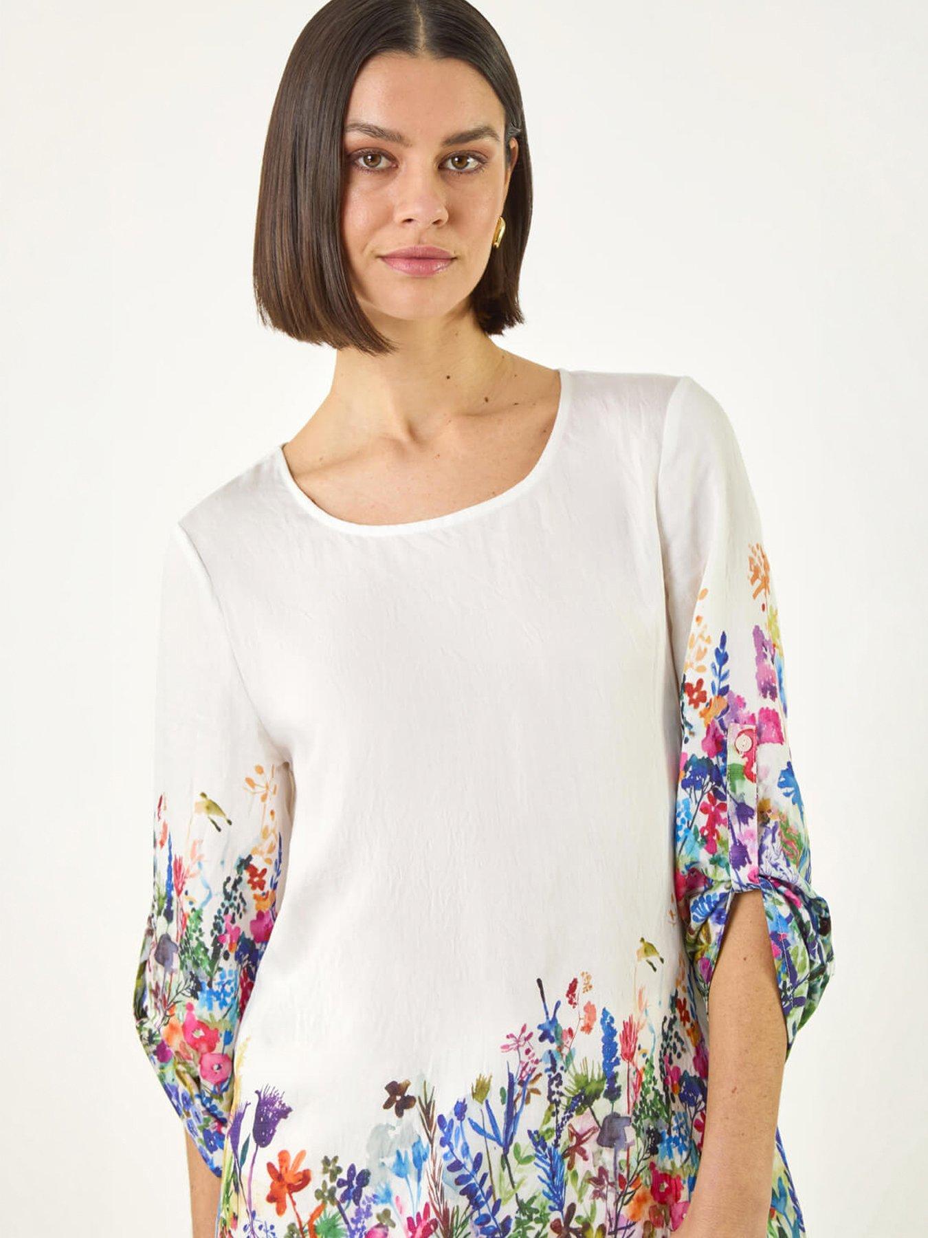 Roman Floral Border Print Tunic Top