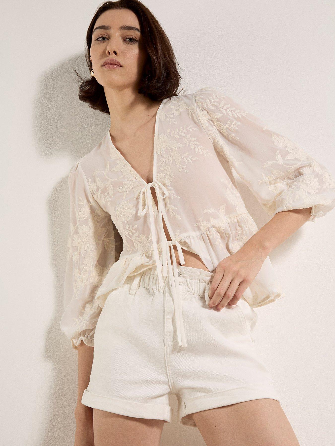 Apricot Apricot Denim Ruch Waist Turn Up Shorts