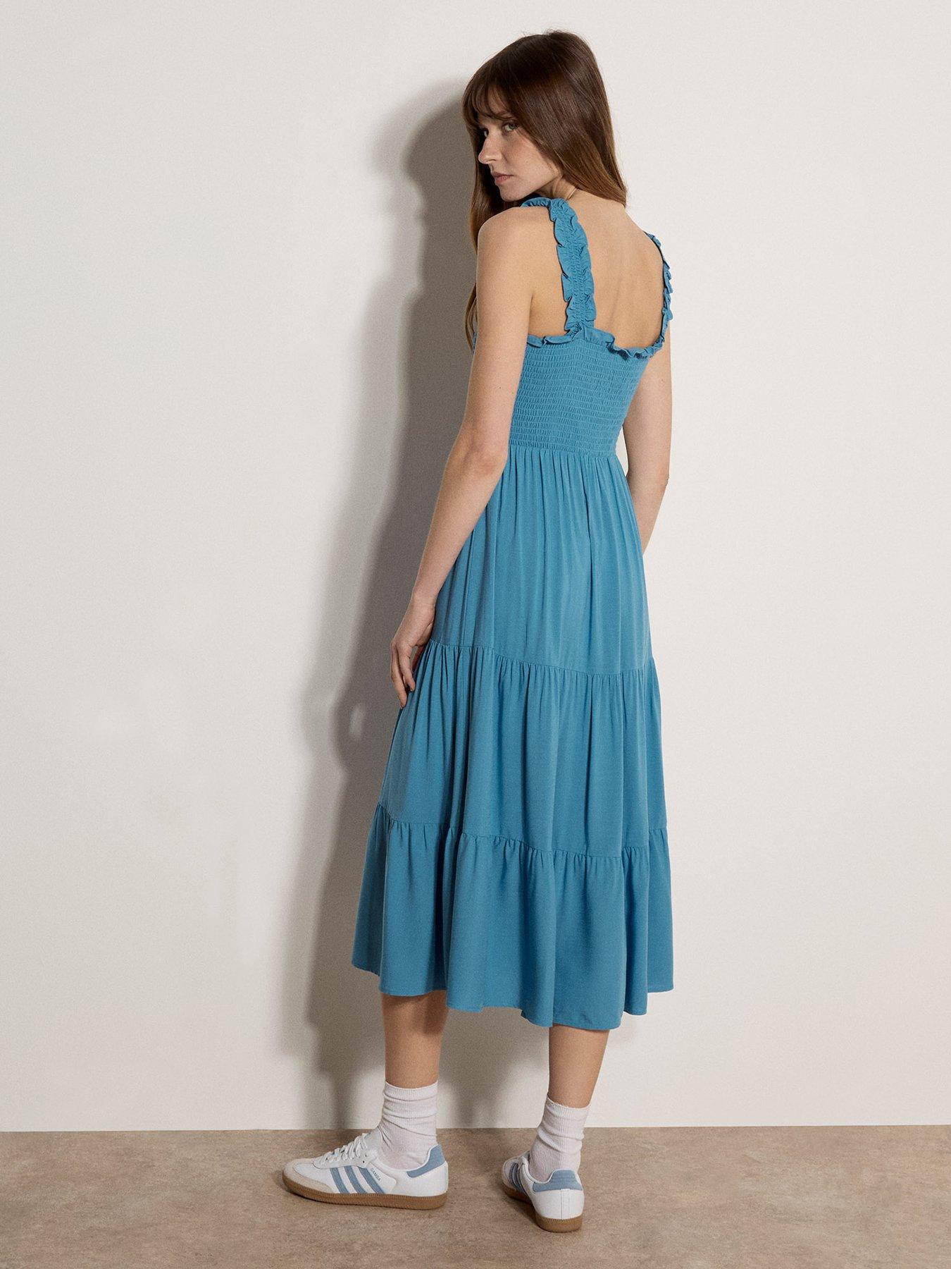 Image 2 of 4 of Apricot Slub Visc Smock Tiered Midi Dress